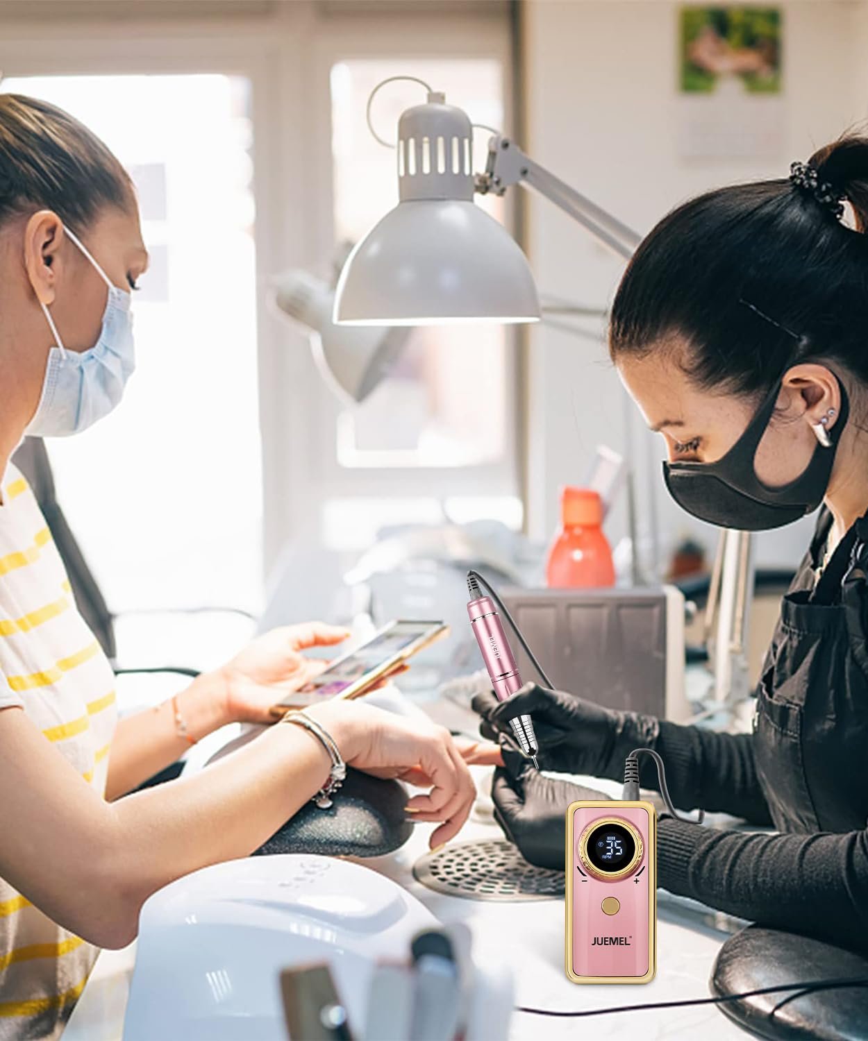 Nail Drills for Acrylic Nails Professional 35000rpm,JUEMEL Electric Nail File Machine 36W,Nail Drill Kits 120pcs for Home and Salon,Rechargeable Efile for Gel Nails,Acrylic,Manicure,Polishing Shape - Image 5