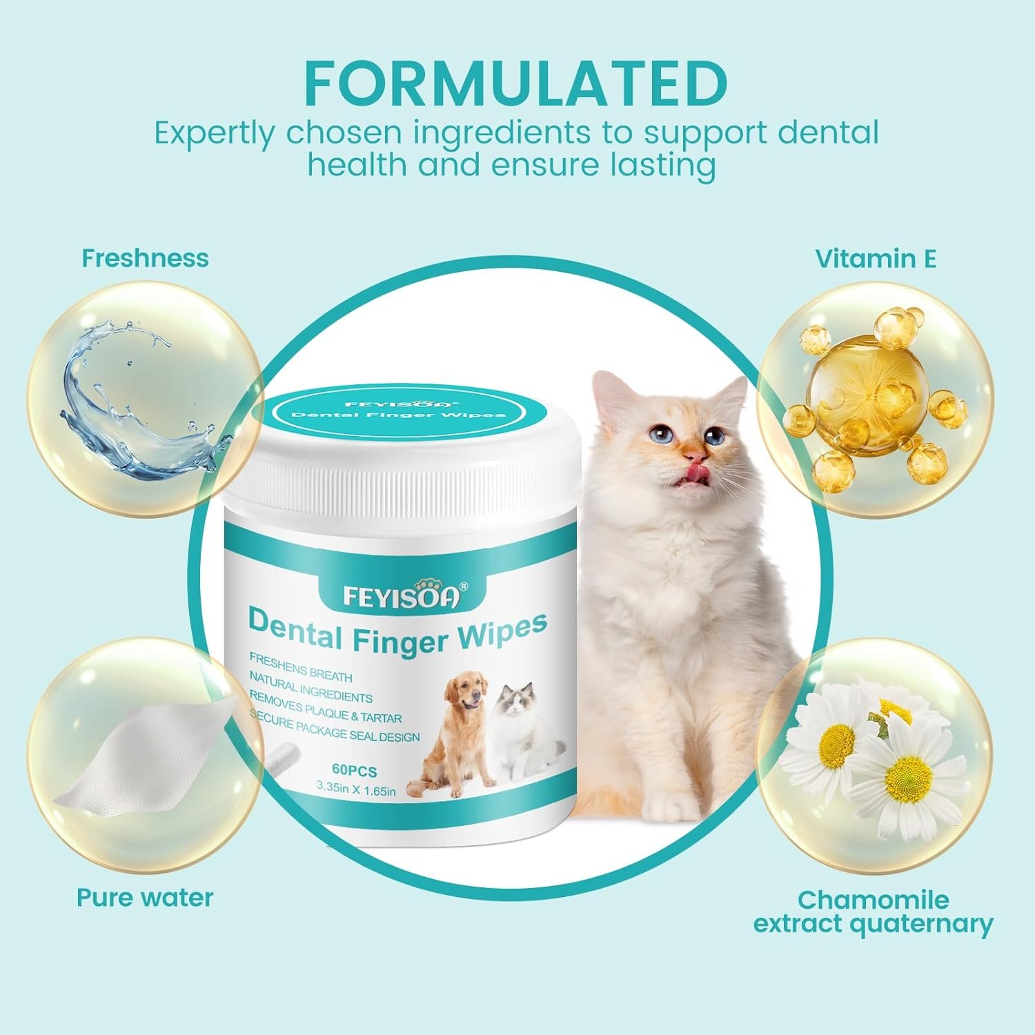 pet Dental Wipes, Dog Teeth Cleaning Wipes, cat Dental Finger Wipes, Green Tea Extract Wipes, pet Oral Health Wipes, Vet-Approved pet Wipes, Double-Sided pet Wipes. - Image 4