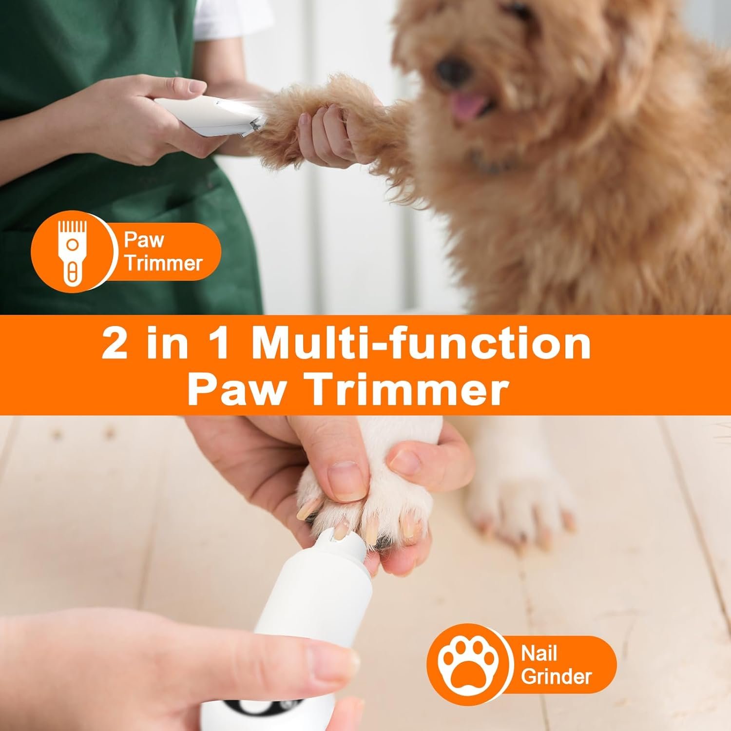 Dog Paw Trimmer with LED Light, Upgraded 2 in 1 Dog Grooming Kit, Cordless Dog Nail Trimmers Grinder with 3 Ports for Small Medium Large Dogs, Pet Micro Precision Electric Trimmer for Paws Eyes Ears - Image 3