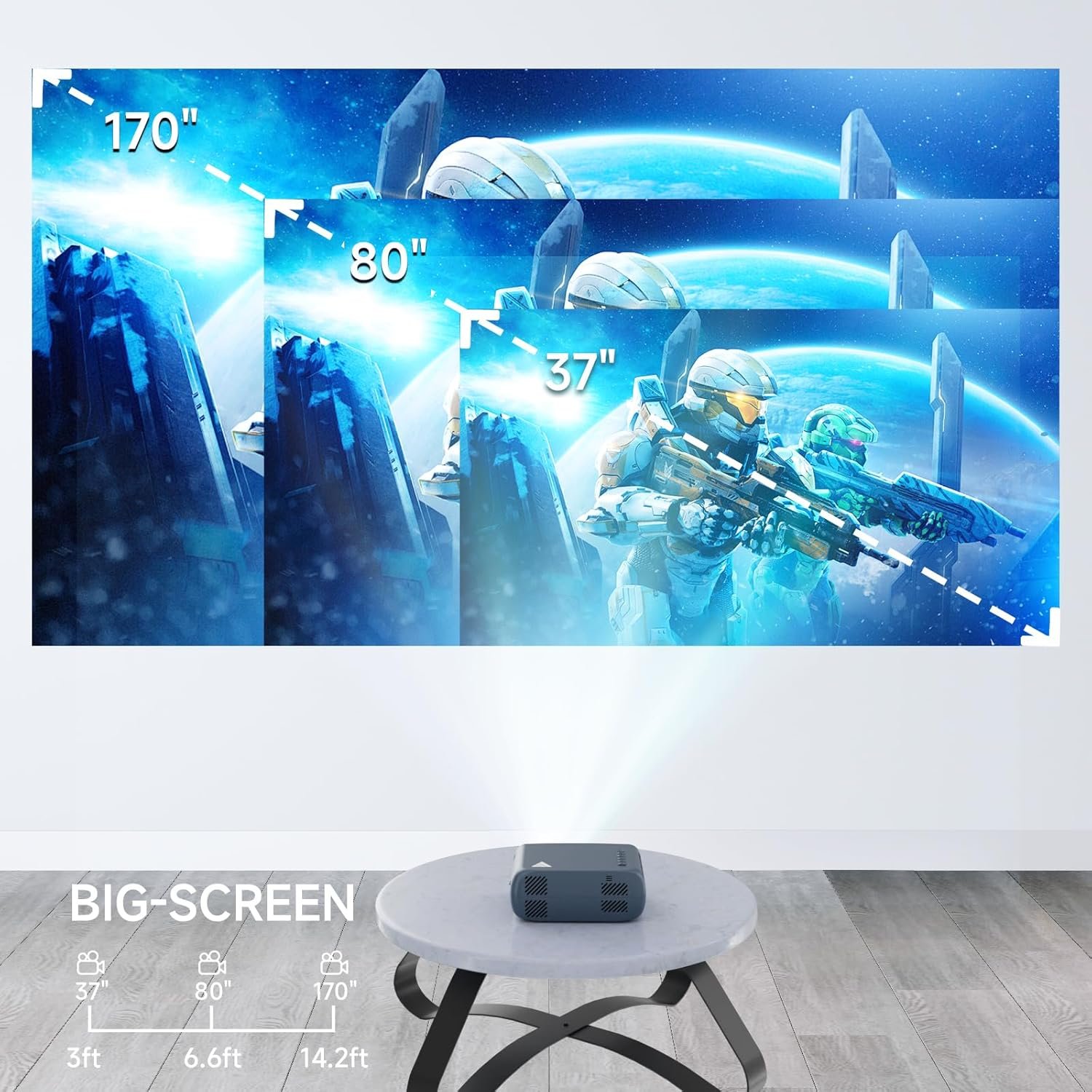 Mini Projector with Wifi Portable Projector Support 1080P 170" Mini HD Movie Projector, Outdoor Projector Compatible with Phone/ Tablet/ Laptop/ TV Stick/ PS4/ HDMI/USB - Wifi Blue - Image 6