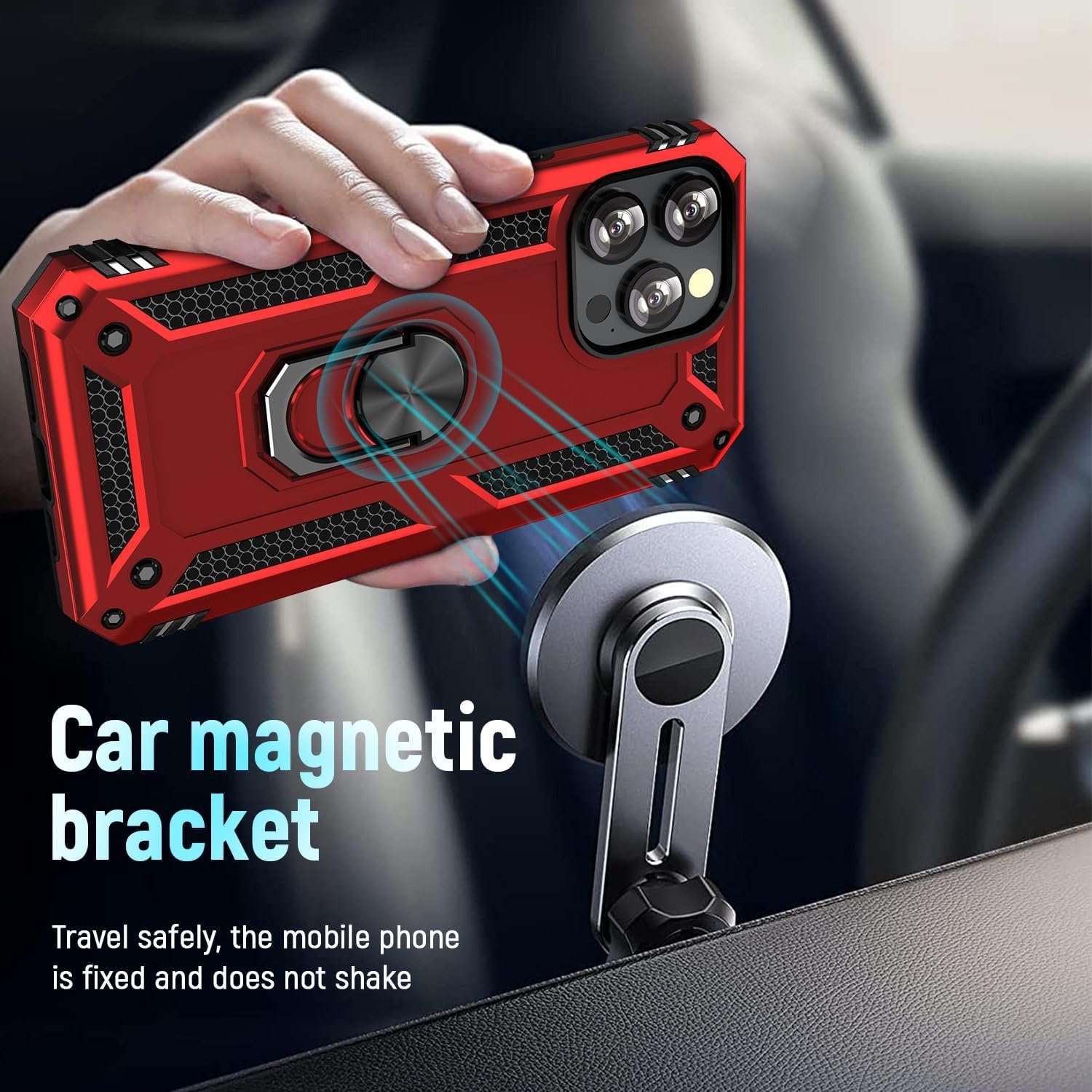 ADDIT Case for iPhone 15 Pro Max Phone Case iPhone 15 Pro Max Case, with Kickstand Ring, Support Magnet Car Mount, Military Grade, Heavy Duty, for iPhone 15 Pro Max Case Red - Image 4