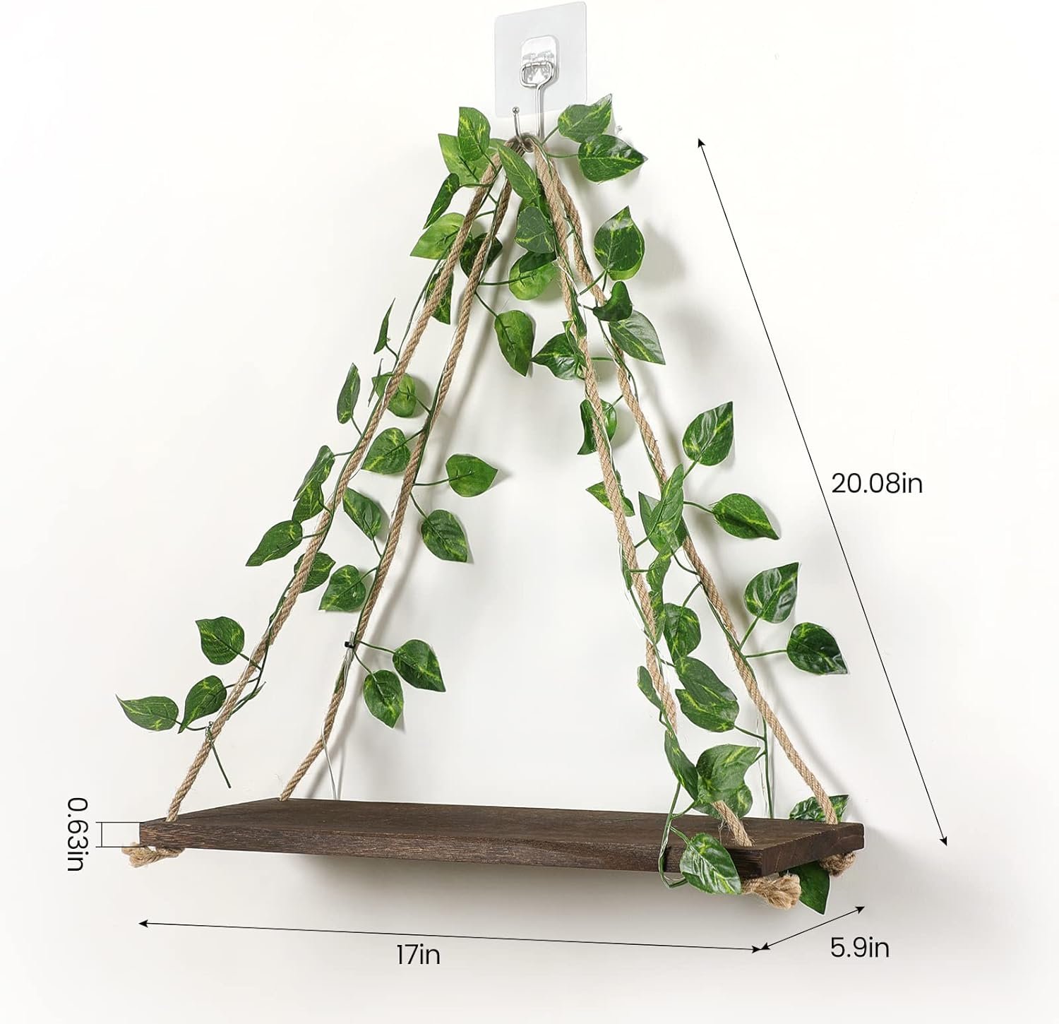 Floating Shelves,Plant Wall Decor,Wall Shelf,No Drill Shelves,Decorative Leaves and Light Strip,Set of 2 Plant Shelf Wall,Christmas Day for Decorating Room(Green Leaf) - Image 4