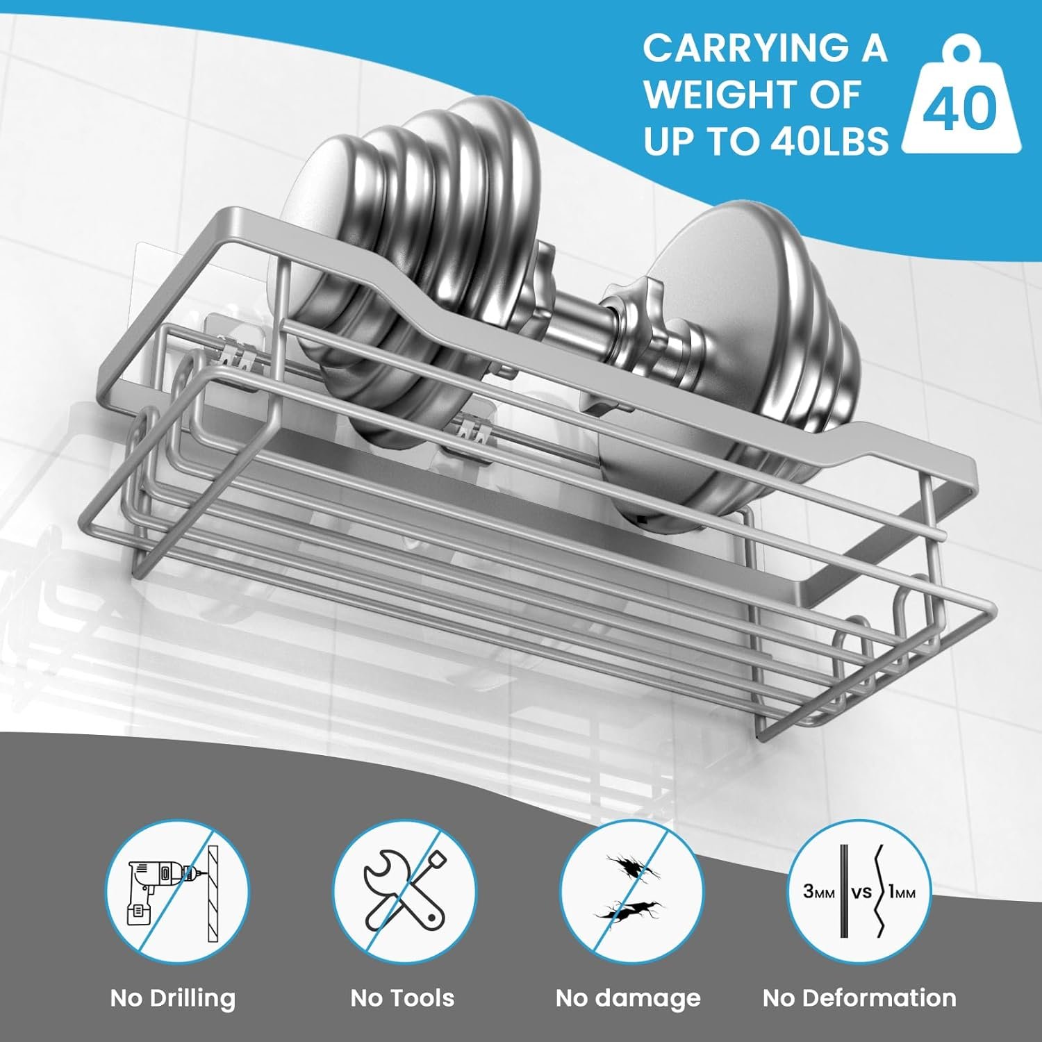 Shower Caddy Shelves Organizer Rack, Single Pack Shower Caddy, Shower Shelves for Inside Shower, No Drilling Wall Mounted Self Adhesive Shower Shelves, Paint Nickel - Image 6