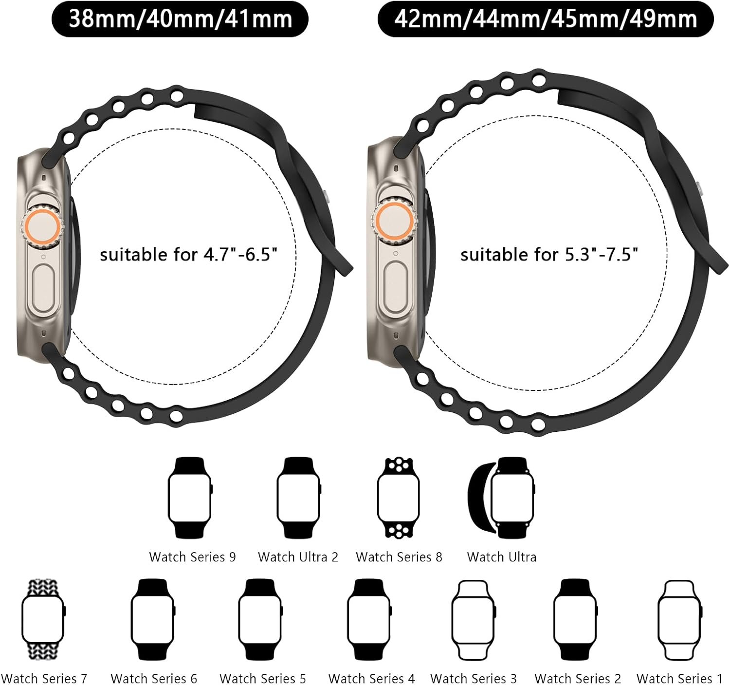 Silicone Ocean Bands Compatible with Apple Watch Band Ultra 49mm 45mm 44mm 41mm 38mm 40mm 42mm for Women Men, Sport Ocean Loop Wristband for iWatch Ultra 2/Ultra SE2/SE Series 109 8 7 6 5 4 3 2 1 - Image 6