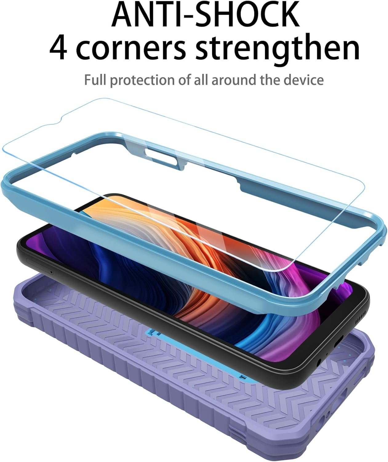 DUOPAL for Samsung Galaxy A14 Case, Military Grade Protection Shockproof Case with Tempered Glass HD Screen Protector and Kickstand Compatible with Galaxy A14 Phone 6.8 Inch (Purple Blue) - Image 3