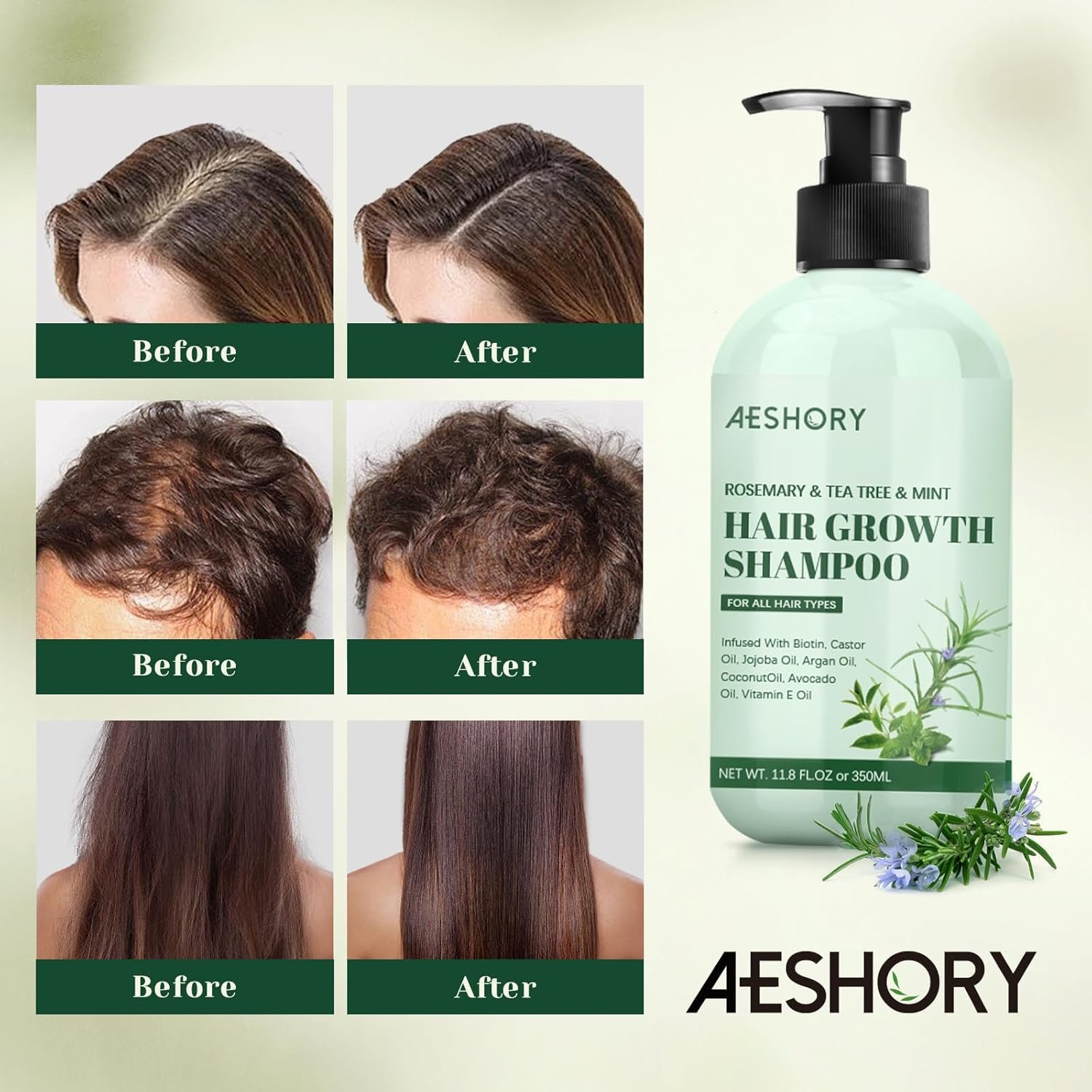 Rosemary Hair Growth Shampoo - Rosemary Mint Strengthening Shampoo with Tea Tree, Biotin, Castor Oil for Thinning Hair and Hair Loss, 11.8 Fl. oz - Image 7