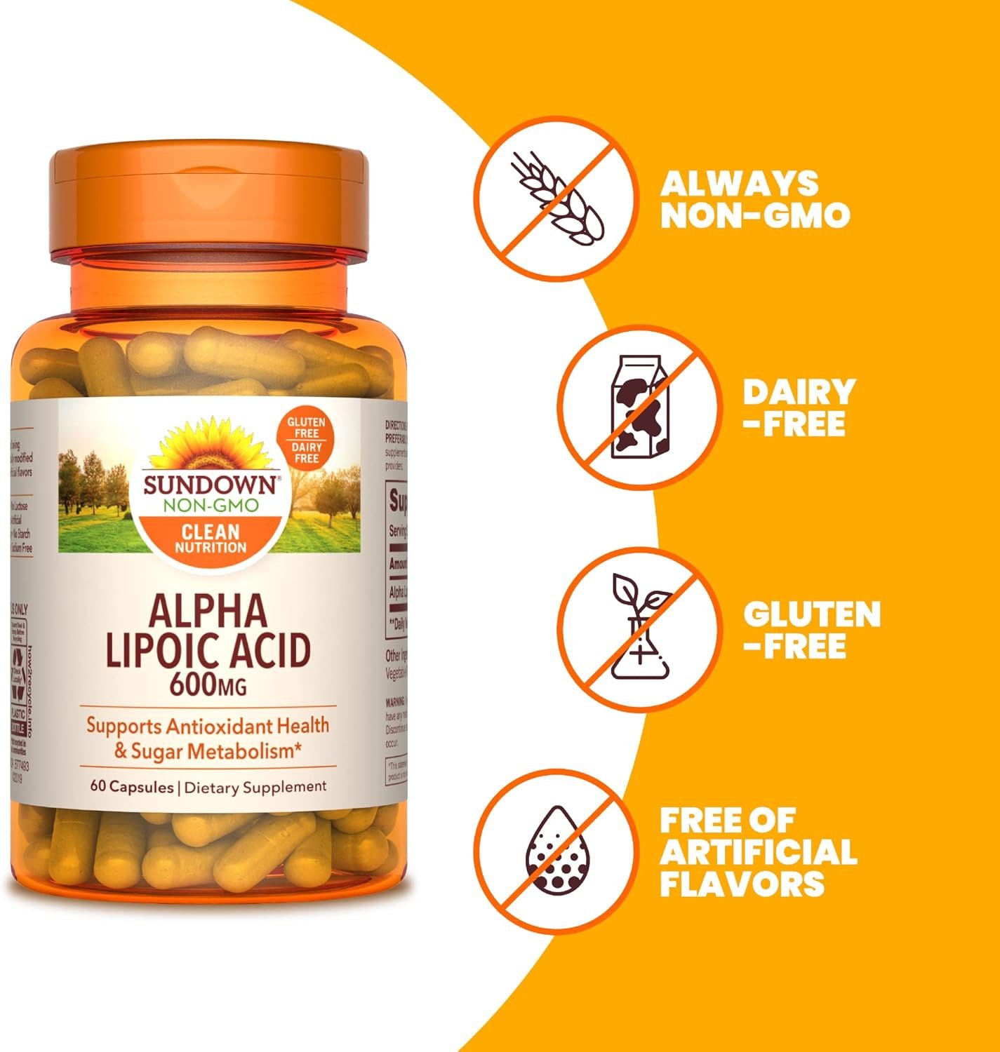Sundown Alpha Lipoic Acid 600mg, Supports Antioxidant Health, Dietary Supplement, 60 Capsules - Image 5