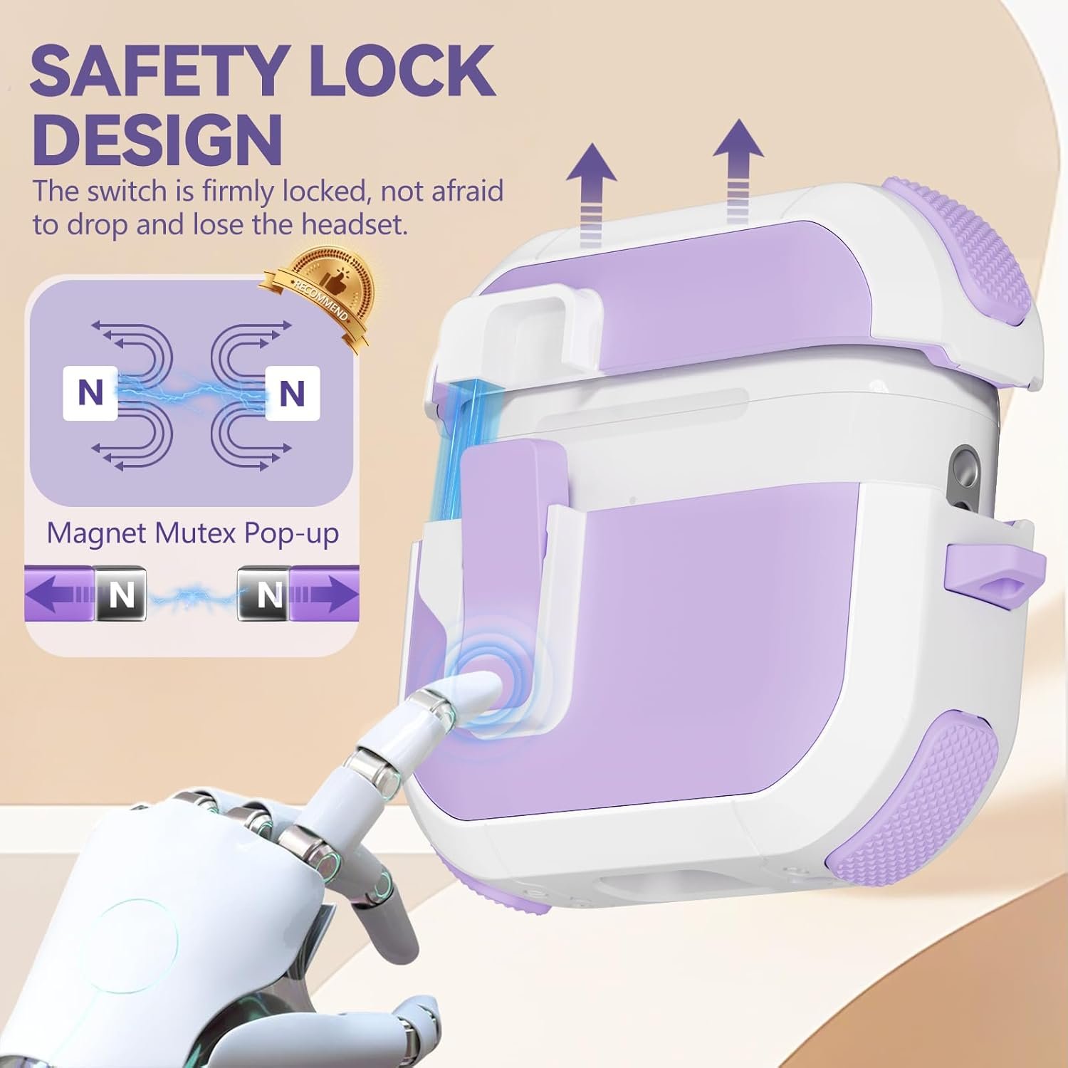 【with Safety Lock】 for AirPod Pro 2nd Generation Case with Cleaner Kit, Hard AirPod Pro Case with Keychain for Men Women Grily, for Apple AirPods Pro 2nd/1st Gen Case (2023 USB-C/2022/2019)-Purple - Image 4