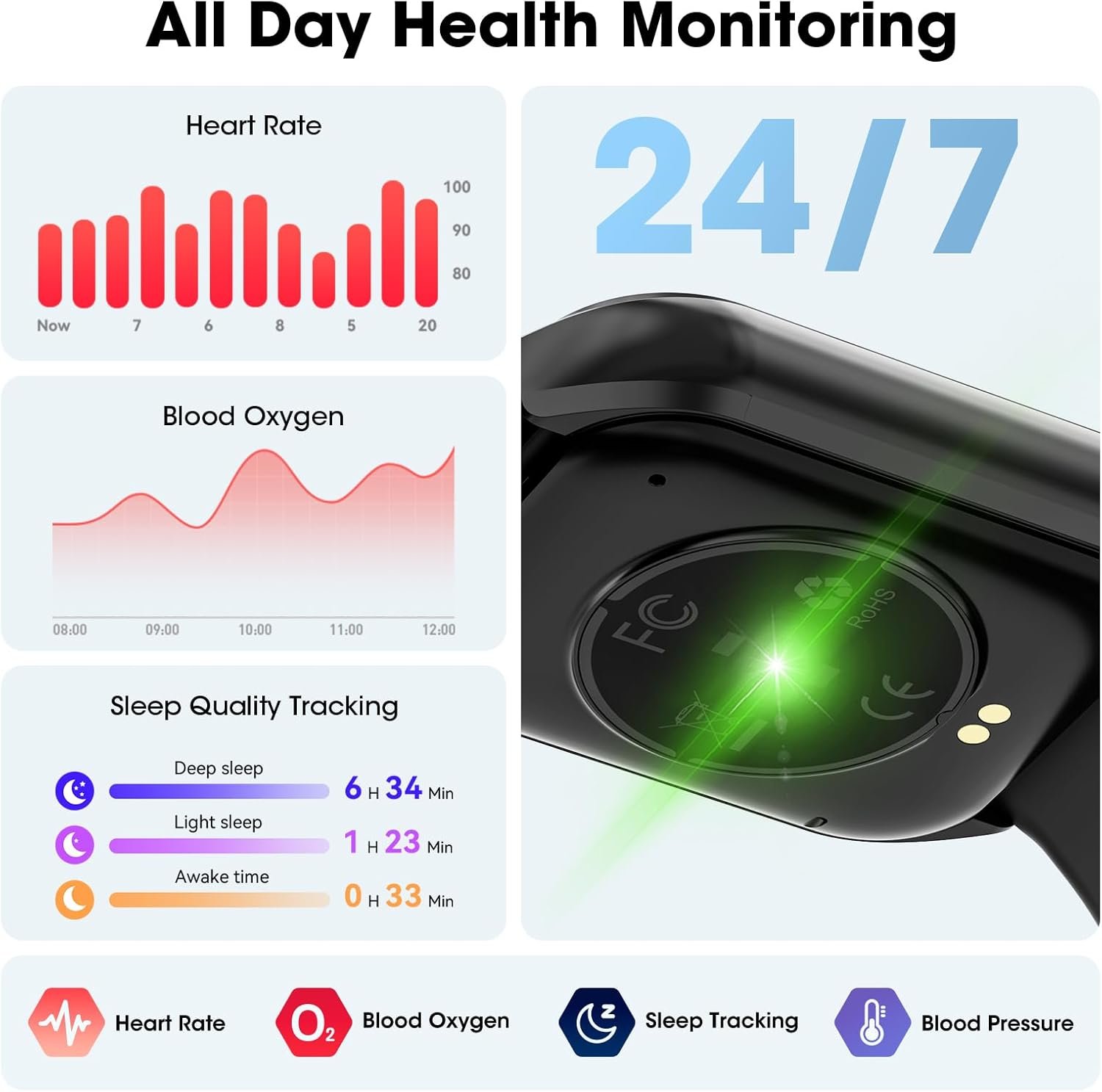 Smart Watch for Men Women, 1.85" HD Smartwatch (Answer/Make Call),Activity Fitness Tracker with Heart Rate Sleep Monitor Pedometer,100+ Sport Modes, Fitness Watch for Android iPhone (Black) - Image 6