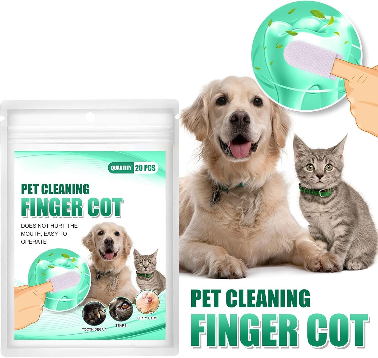 HEEPDD 20Pcs Dog Dental Wipes, Dog Teeth Cleaning Finger Wipes for Dogs Cats, Freshen Breath, Reduce Plaque Tartar, No Brushing - Image 7