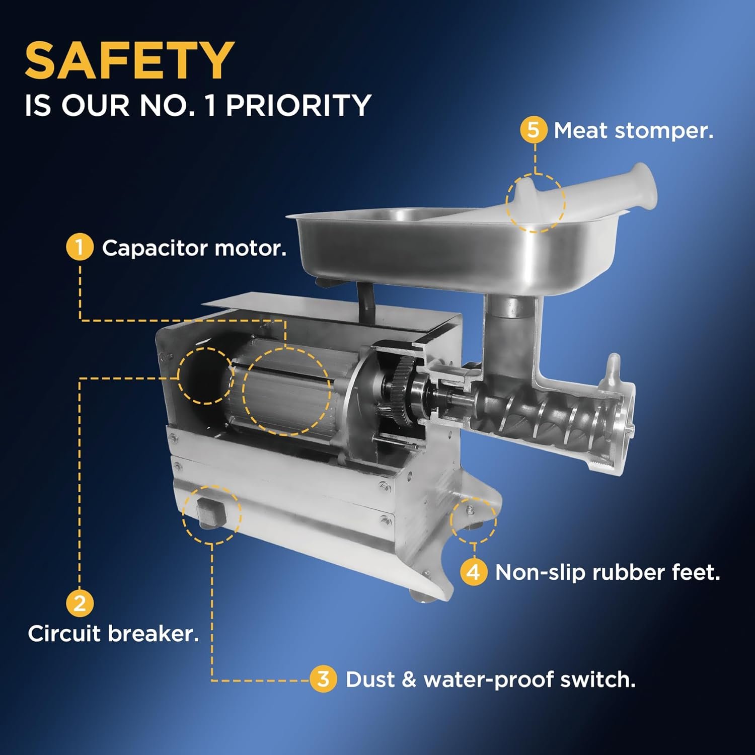 #12 Stainless Steel Electric Meat Grinder, 0.75 HP 550W, Mirror Polishing, Heavy Duty Industrial Meat Grinder, Mirror Polishing, Ideal for Commercial and Regular Use - Image 6