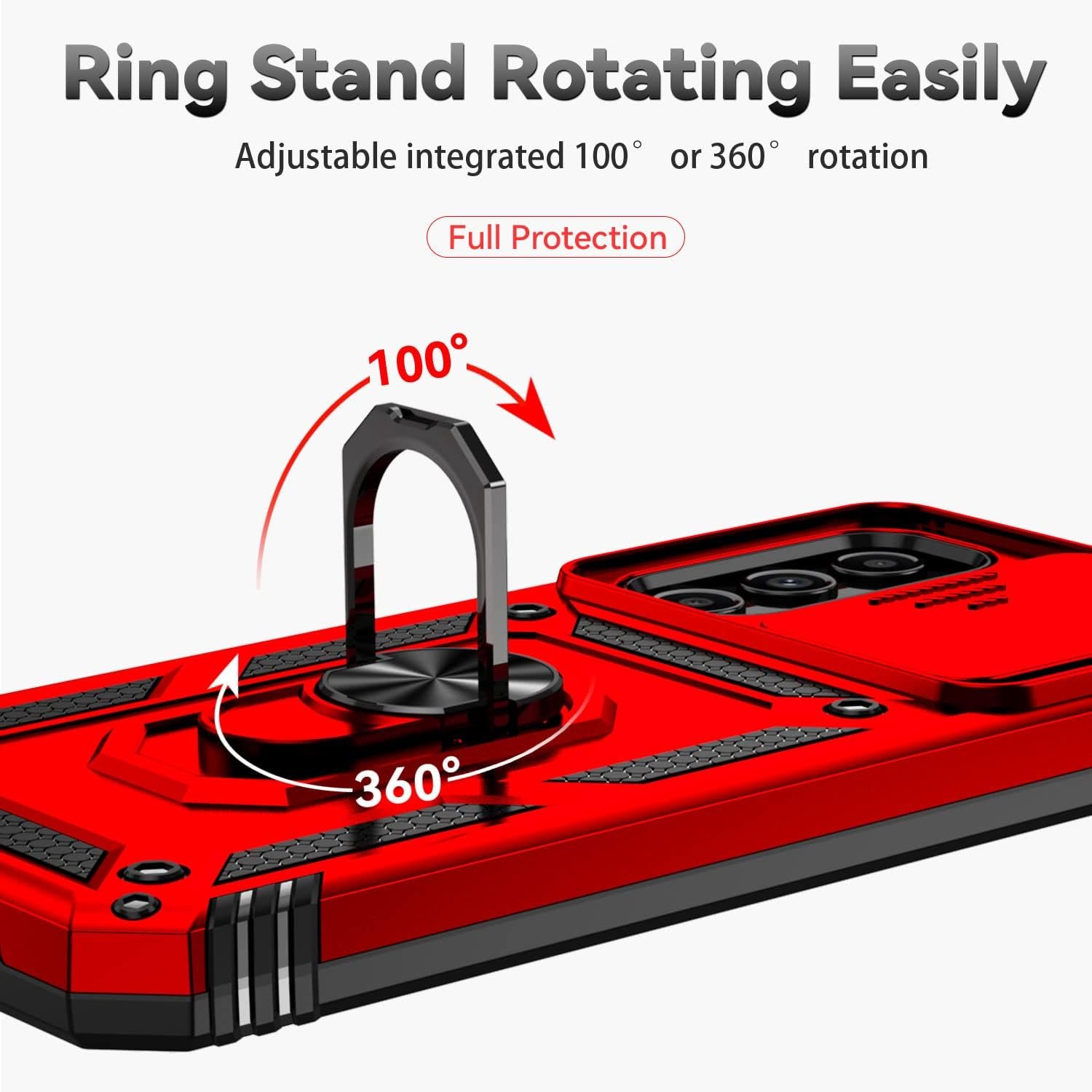 for Galaxy A14 5G Phone Case with Camera Lens Cover HD Screen Protector, Dual Layer Military-Grade Drop Tested Magnetic Ring Holder Kickstand Protective Phone Case for Samsung A14 (Red) - Image 8