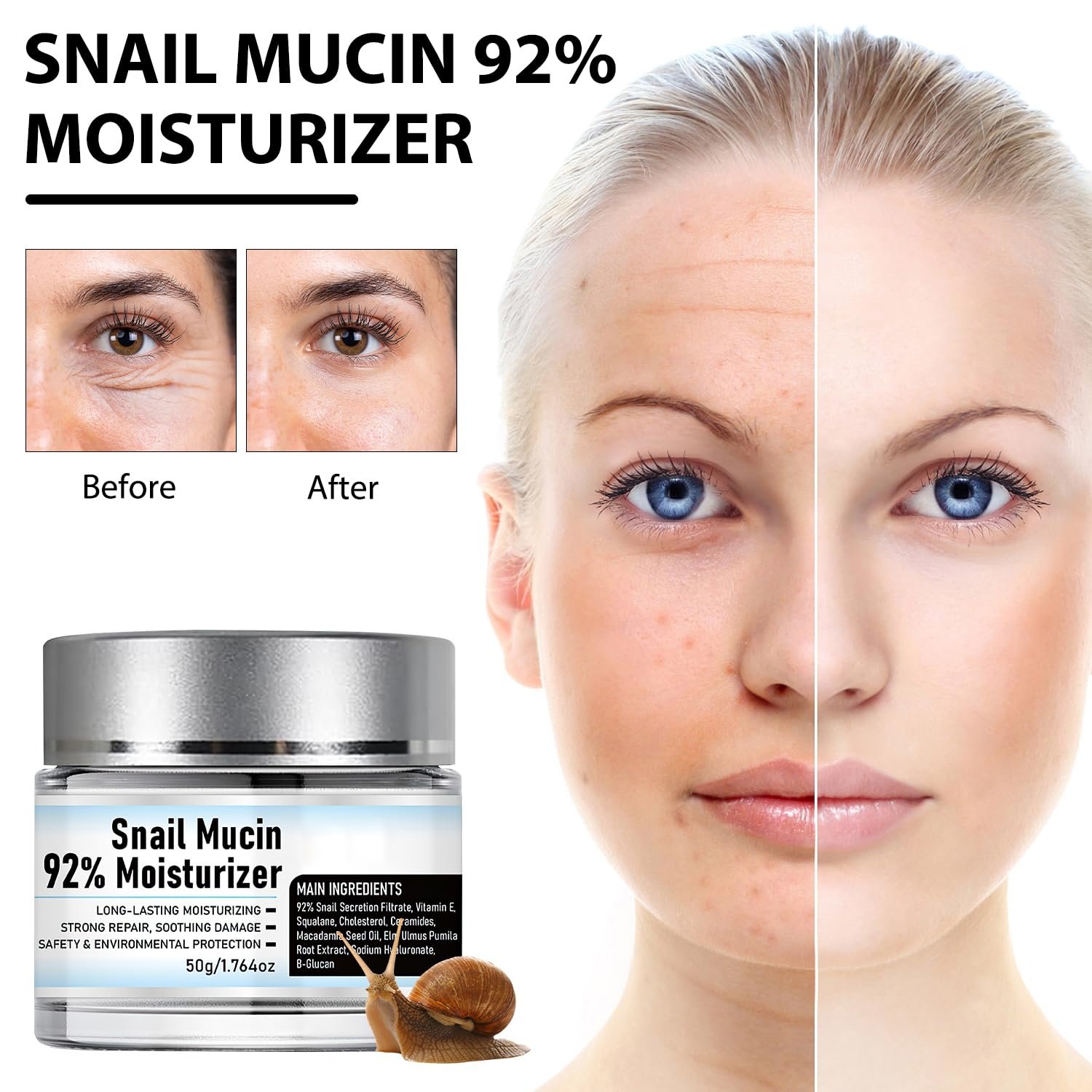 Snail Mucin 92% Moisturizer Daily Face Moisturizer,Hydrating Repair Face Gel Cream, Baba de Caracol Original, Advanced Snail 92 All In One Cream - Image 3