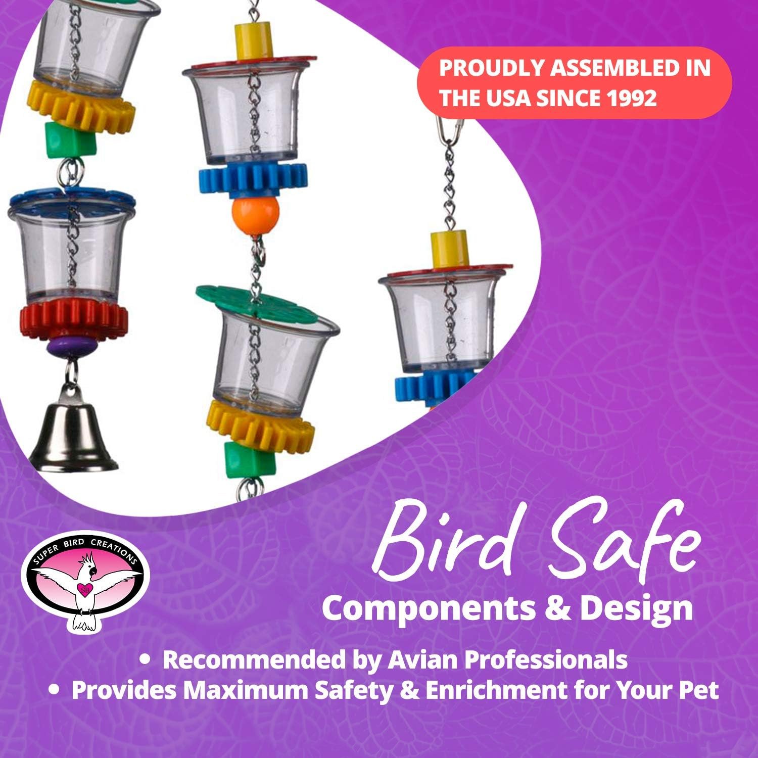Super Bird Creations SB632 Foraging Bottom’s Up Bird Toy with Clear Acrylic Cups, Medium/Large Bird Size, 18” x 2.5” - Image 8