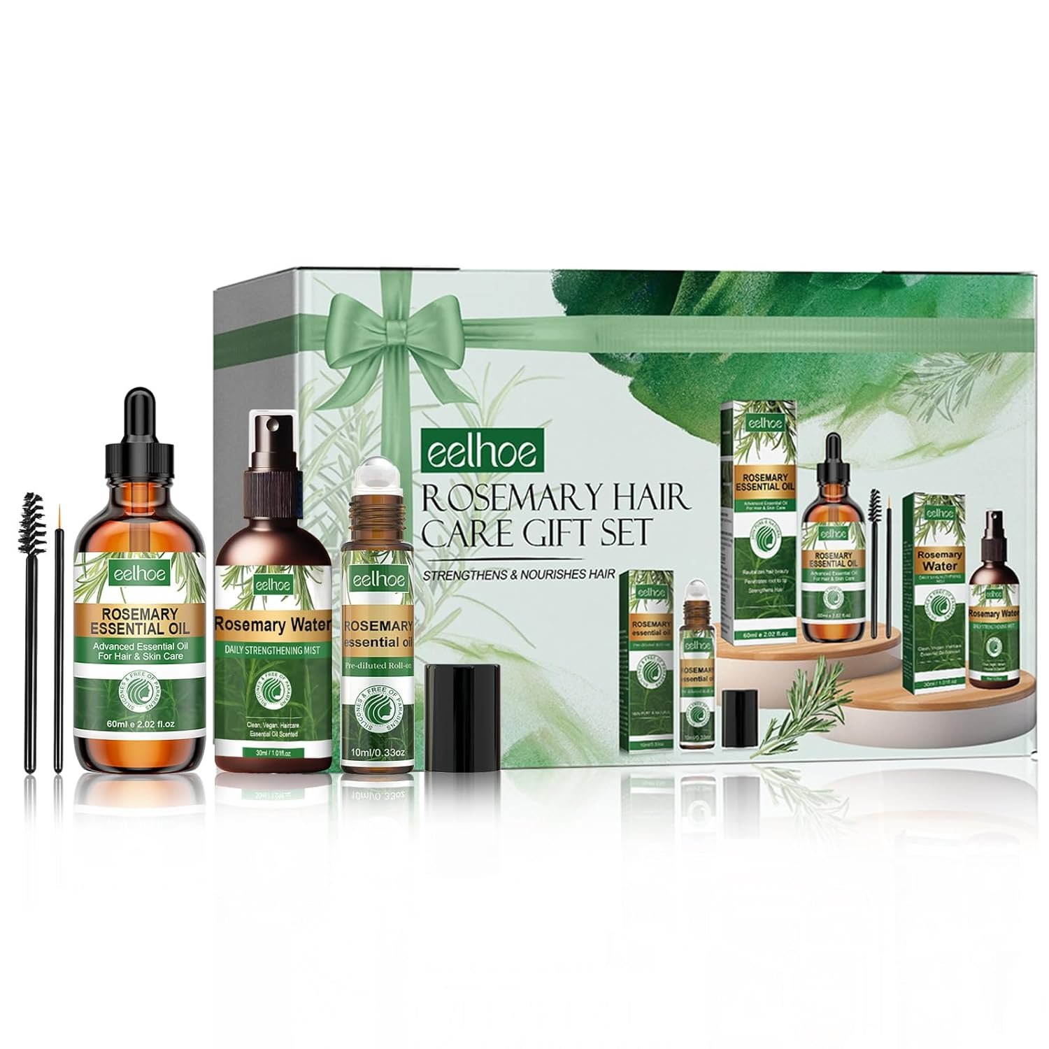 Rosemary Essential Oil 3-Piece Gift Set: Pure Organic Growth Treatment, Water Spray for Dry Scalp and Hair Loss - Image 2