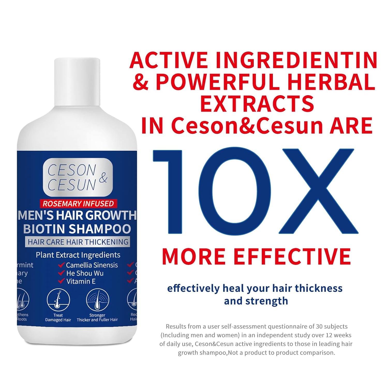 Ceson&Cesun Hair Growth Shampoo Organics Anti-Thinning Biotin Thickening Shampoo Infused with Rosemary, CLINICALLY TESTED Effective - Strengthening Hair Thickening Products for Men & Women 10.1 Oz - Image 9