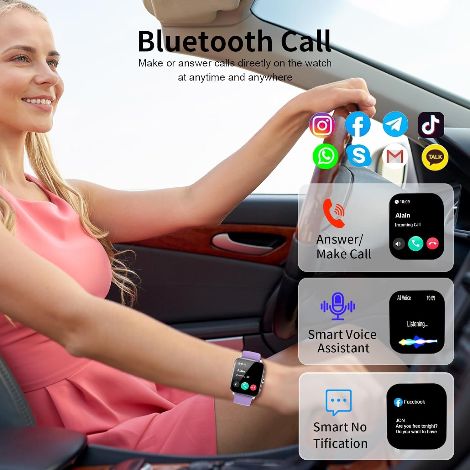 Smart Watch, 1.85"HD Smartwatches for Men Women, (Answer/Make Calls), IP68 Waterproof Fitness Watch, Heart Rate/Sleep Monitor, SpO2, Fitness Tracker with 120+ Sport Modes, Smartwatch for Android iOS - Image 3