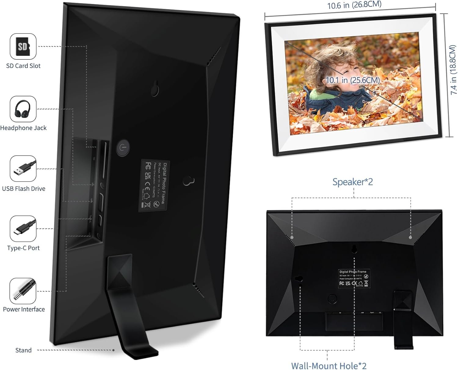 10.1" WiFi Digital Picture Frame, Digital Photo Frame with 1280x800 HD IPS Touch Screen, 32GB Memory,Auto-Rotate, Wall Mounted, Easy Setup,Send Photos/Videos from Phone via Uhale App, White - Image 10