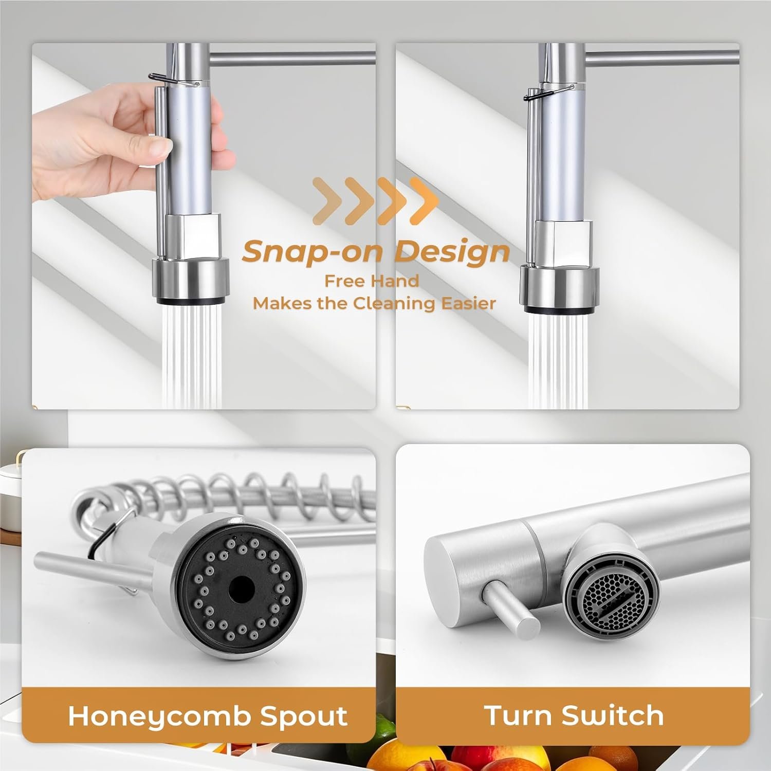 AKL Commercial Dual Spout Kitchen Faucet, Single Handle Spring Kitchen Faucets with Pull Down Sprayer, Stainless Steel Kitchen Sink Faucet with Deck Plate, Brushed Nickel - Image 5