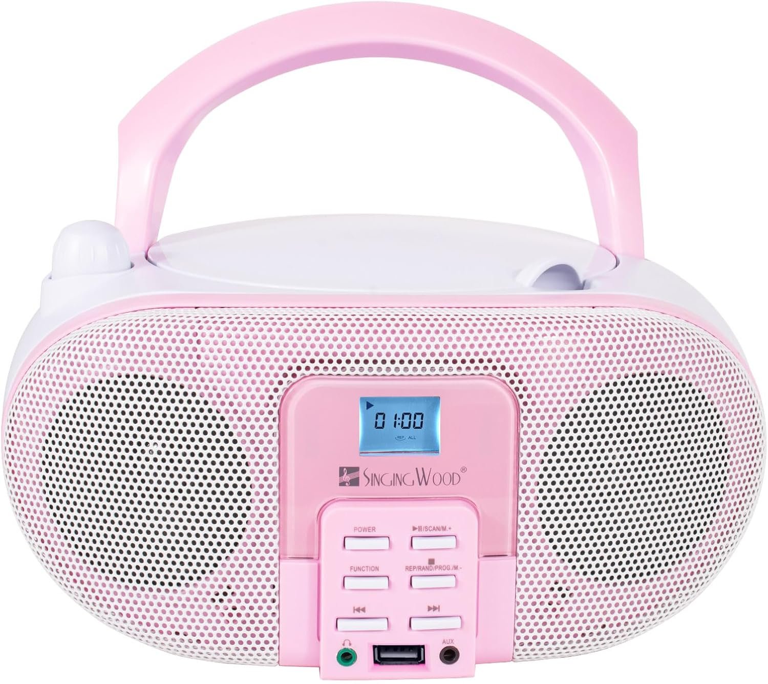 SingingWood GC01 Macarons Series Portable CD Player Boombox with AM FM, Bluetooth, USB Stereo Radio Kids CD Player LCD Display, Front Aux-in Port Headphone Jack, Supported AC or Battery Powered -Rose - Image 2