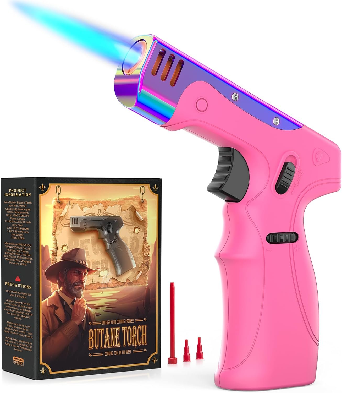 GIBOT Butane Torch Lighter Gun, Refillable Cooking Torch with Adjustable Flame & Safety Lock, Ergonomically Designed Gun lighter for Cooking Welding Grill Industrial Butane Gas Not Included (Pink) - Image 2