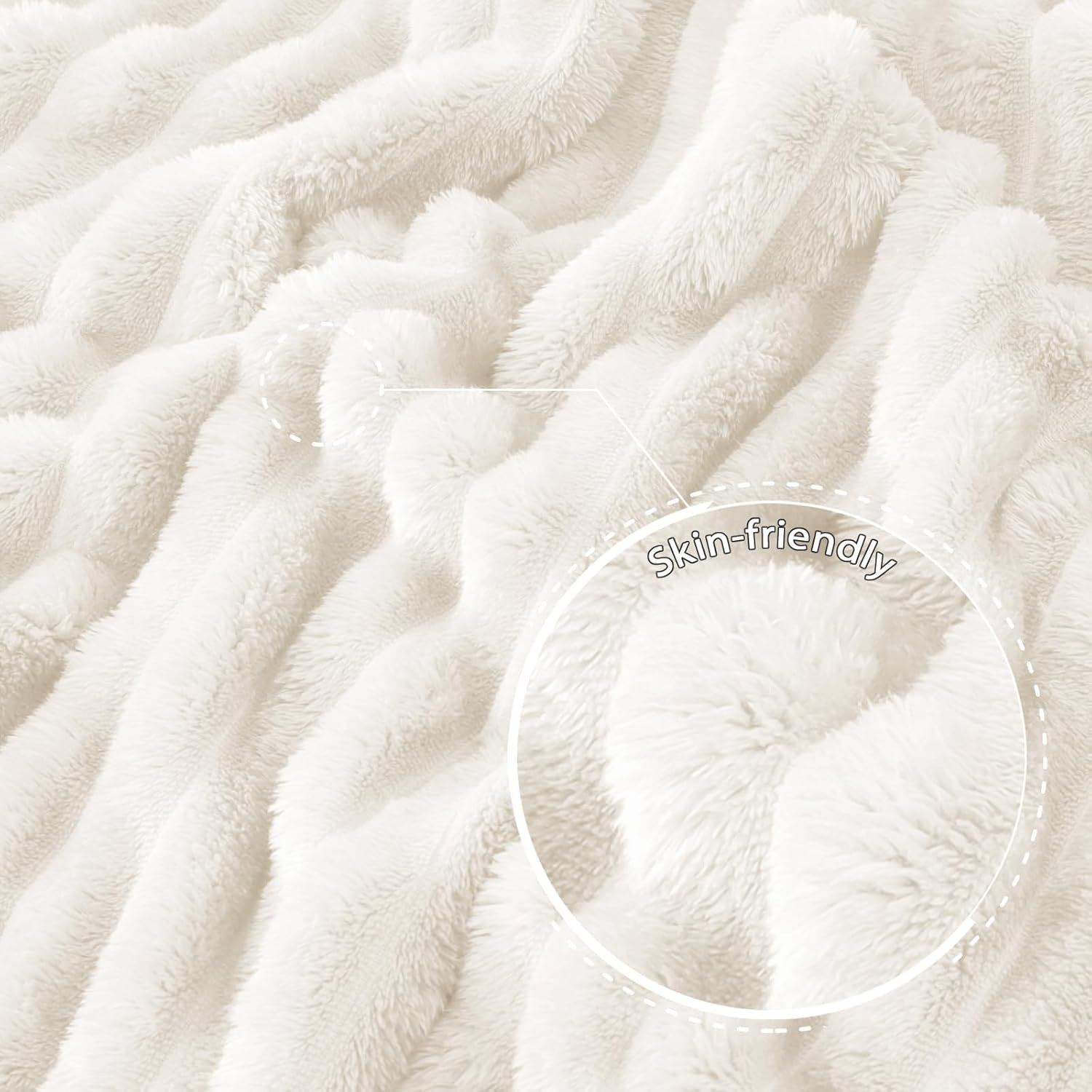 Exclusivo Mezcla Fleece Throw Blanket for Couch, Super Soft 3D Striped Jacquard Bed Blanket, Lightweight Fuzzy Cozy Blankets for All Seasons, 50x60 Inches, Ivory Blanket - Image 7