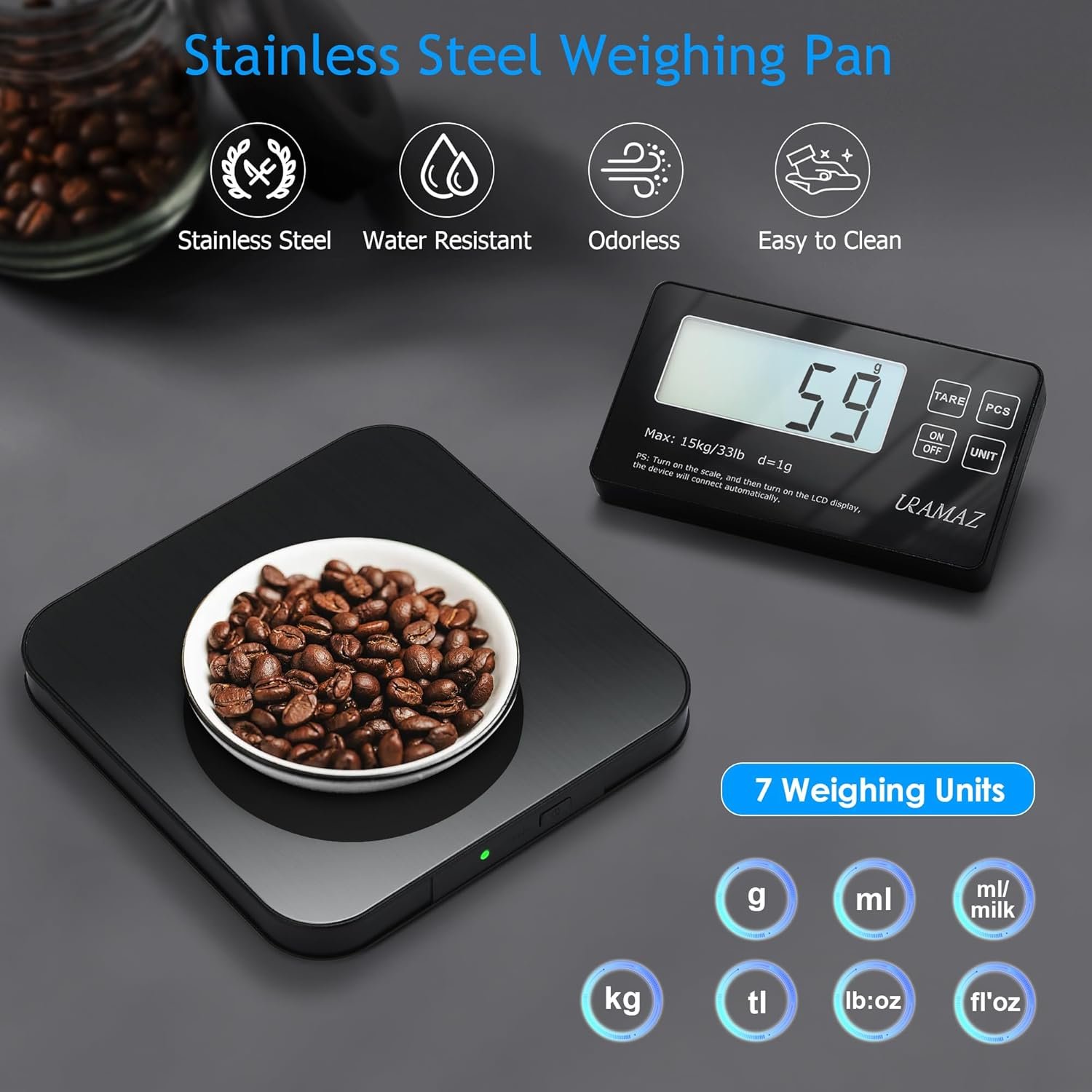 Food Scale with Split LCD Display, 33Lb Stainless Steel Kitchen Scales Digital Weight Grams and Ounces for Cooking, Baking, Sourdough Bread, Food Scales for Kitchen, Weight Loss, Meal Prep, 1g/0.1oz - Image 5