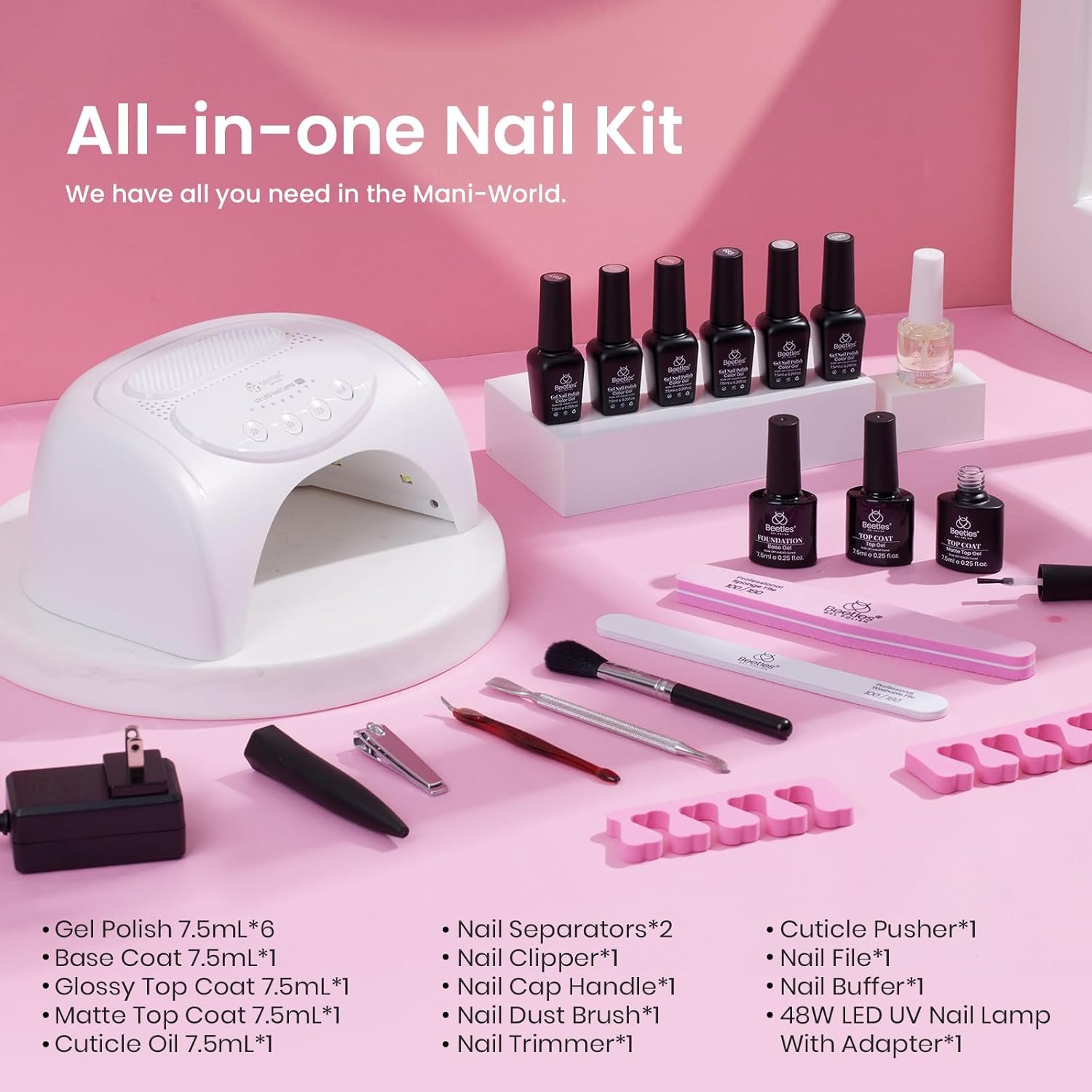 Beetles Gel Nail Polish Kit with Uv Light 48W Led Nail Lamp 6 Colors Nude Gray Pink Gel Polish Starter Kit Manicure Soak off Led Salon DIY Home Valentine's Day Gift for Women - Image 3