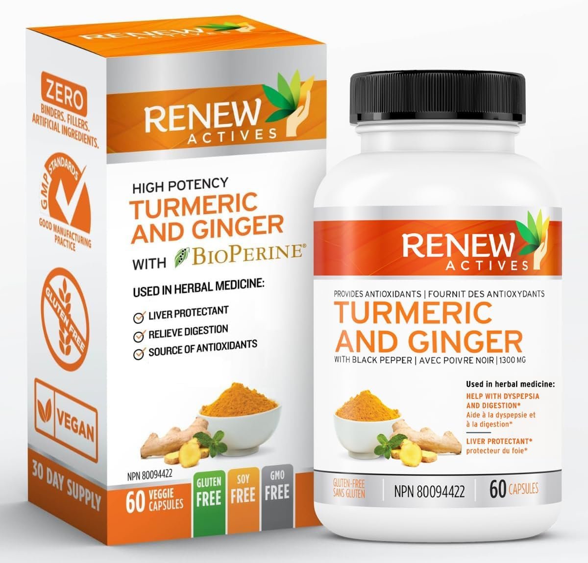 Renew Actives Ginger Turmeric Curcumin Capsules - Potent Antioxidant with Bioperine & Black Pepper Blend for Digestive & Liver Health - Easy-to-Swallow Capsules - 60 Vegan Capsules - Image 2