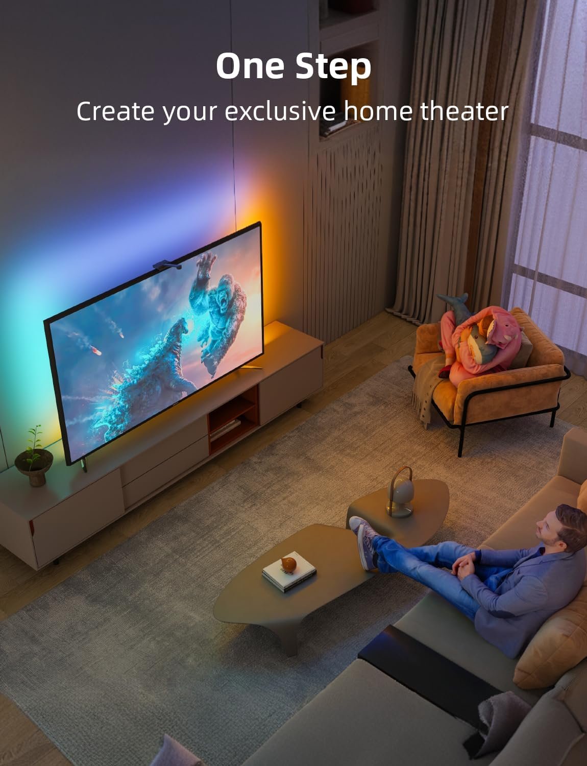 Ailofy Smart TV LED Backlight with Camera for 55-65 inch Screens, 12.5ft TV Backlight Sync to Screen& Music, Color Changing Lights for TV Work with Alexa & Google Assistant, App Control - Image 3