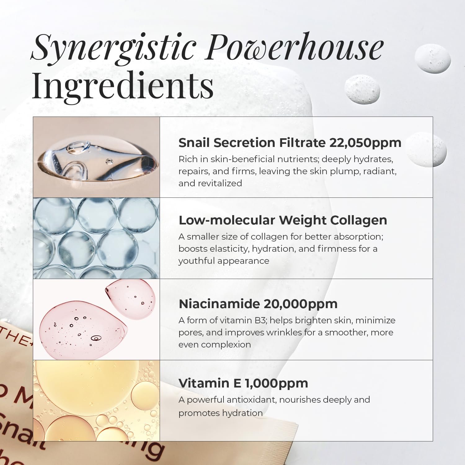 Moisturizing Anti-aging Snail Mucin Face Masks 10 EA, with Collagen, Niacinamide 2%, Squalane, Face Masks for Dry, Sensitive Skin, Travel Essentials, Self Care, Korean Skincare - Image 3