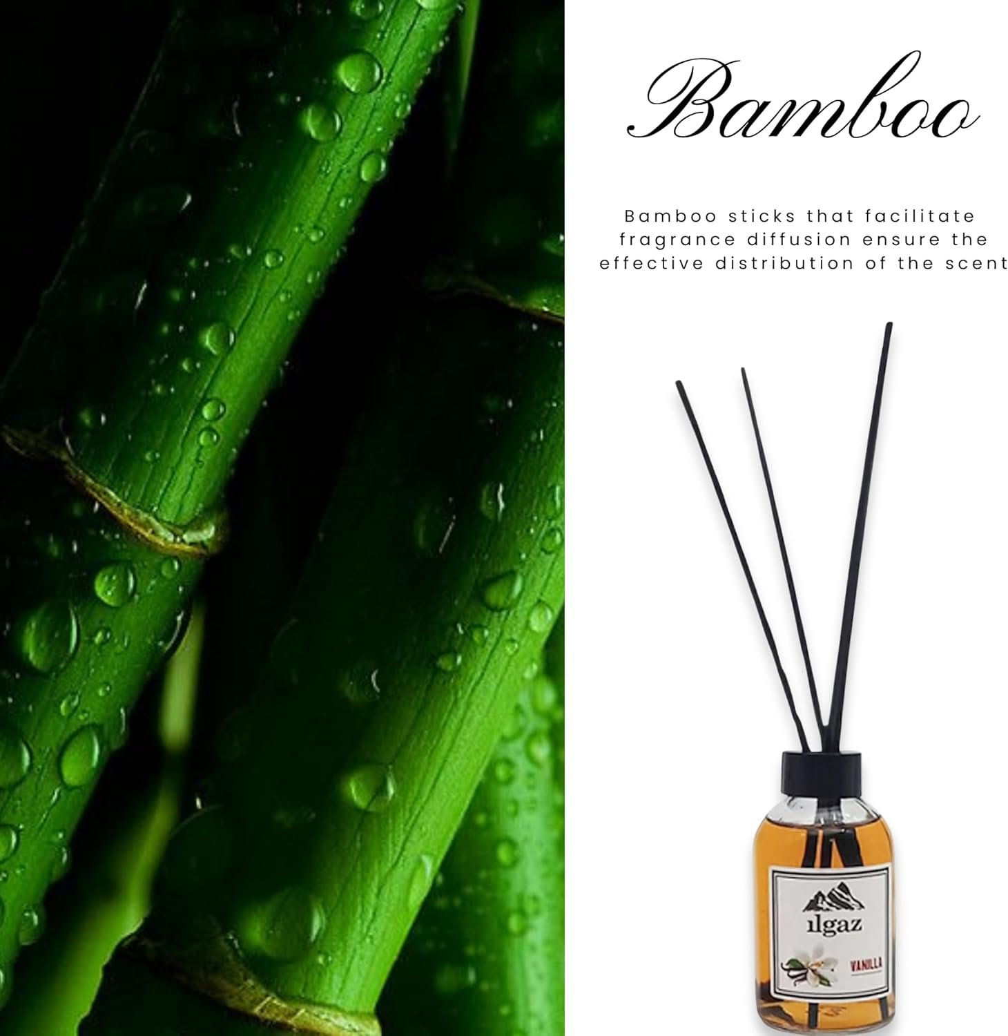 Bamboo Reed Diffuser Set - Long-Lasting Room Fragrance with Essential Oils - Aromatherapy Home Scent for Bedroom, Living Room, and Office - Elegant Decorative Design (Vanilla) - Image 4