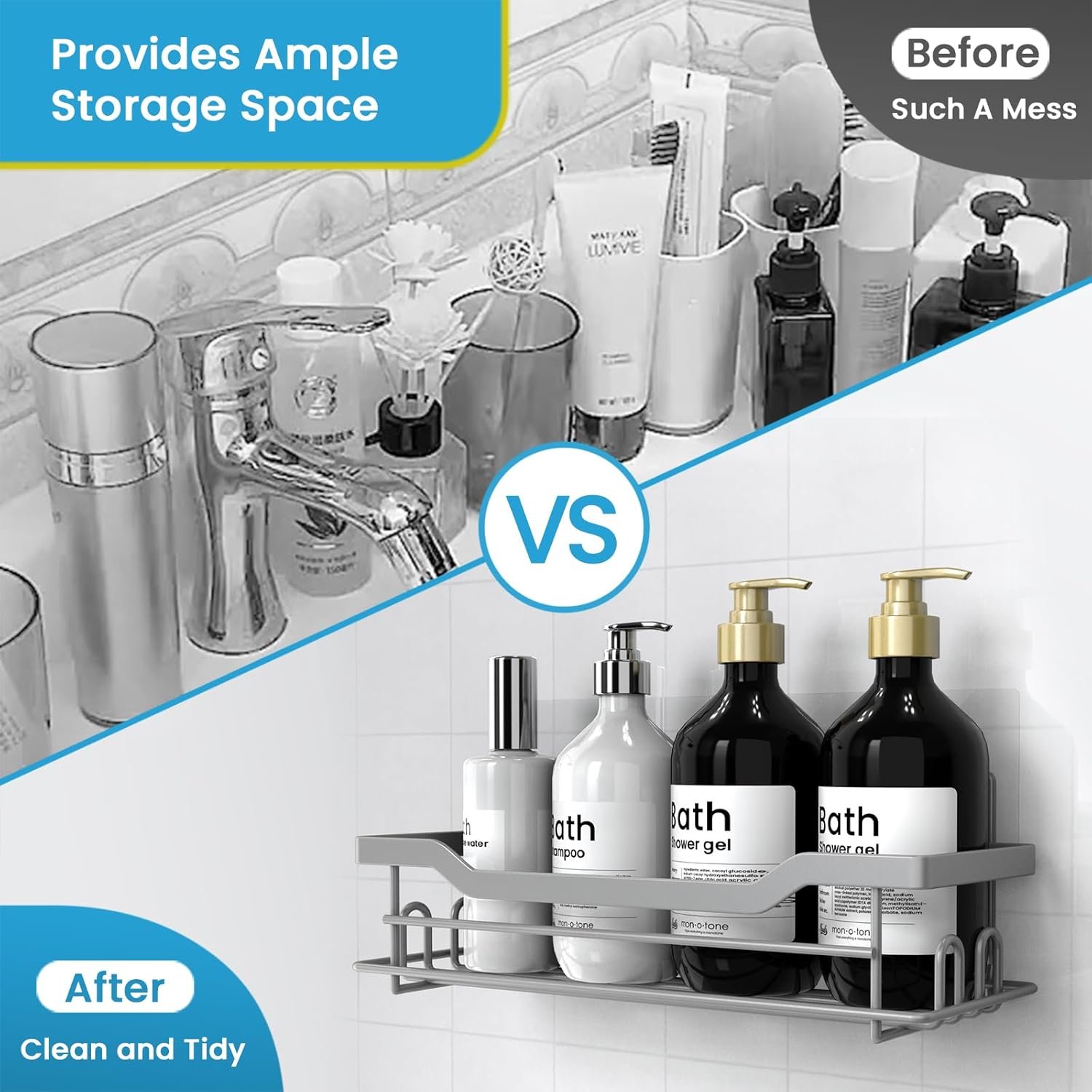 Shower Caddy Shelves Organizer Rack, Single Pack Shower Caddy, Shower Shelves for Inside Shower, No Drilling Wall Mounted Self Adhesive Shower Shelves, Paint Nickel - Image 5