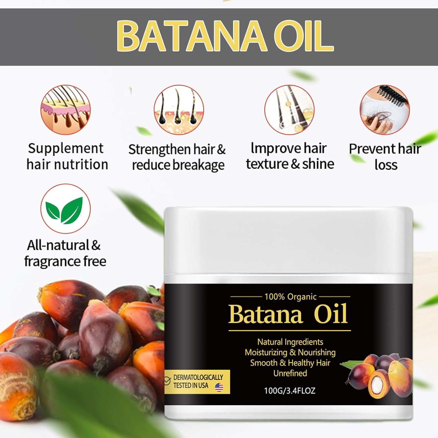 Raw Batana Hair Serum, Enhances Natural Hair Growth, Prevents Hair Loss and Split Ends, Thickens Hair, Repairs Damaged Hair, 100% Organic Treatment Oils for Men & Women - Image 3