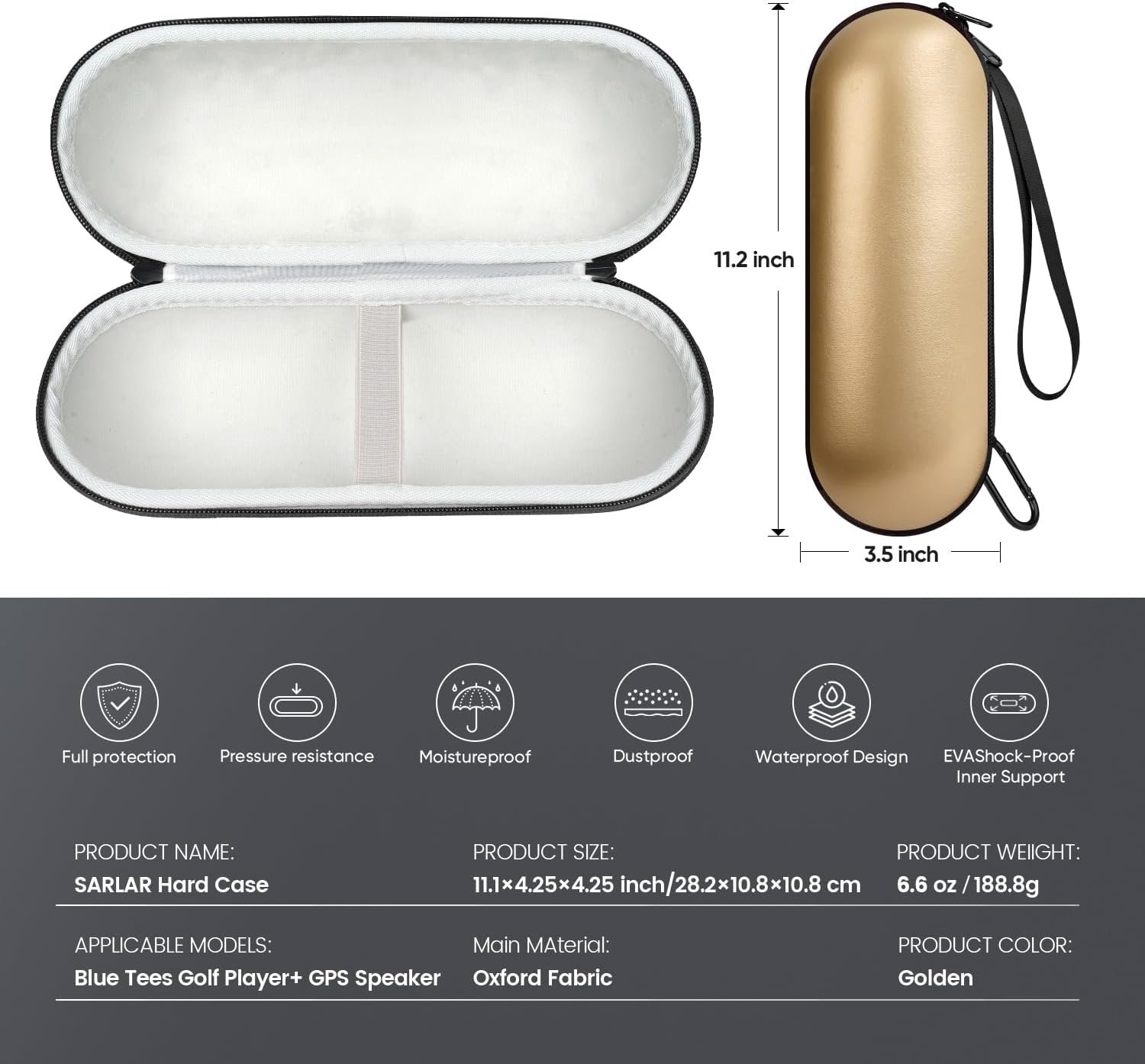 Hard Carrying Case Compatible with Beats Pill Speaker 2024 Version and Adapter Accessories, Lightweight and Portable Protection for Travel and Home Storage, Equipped with Carabiner Clip, Gold - Image 6