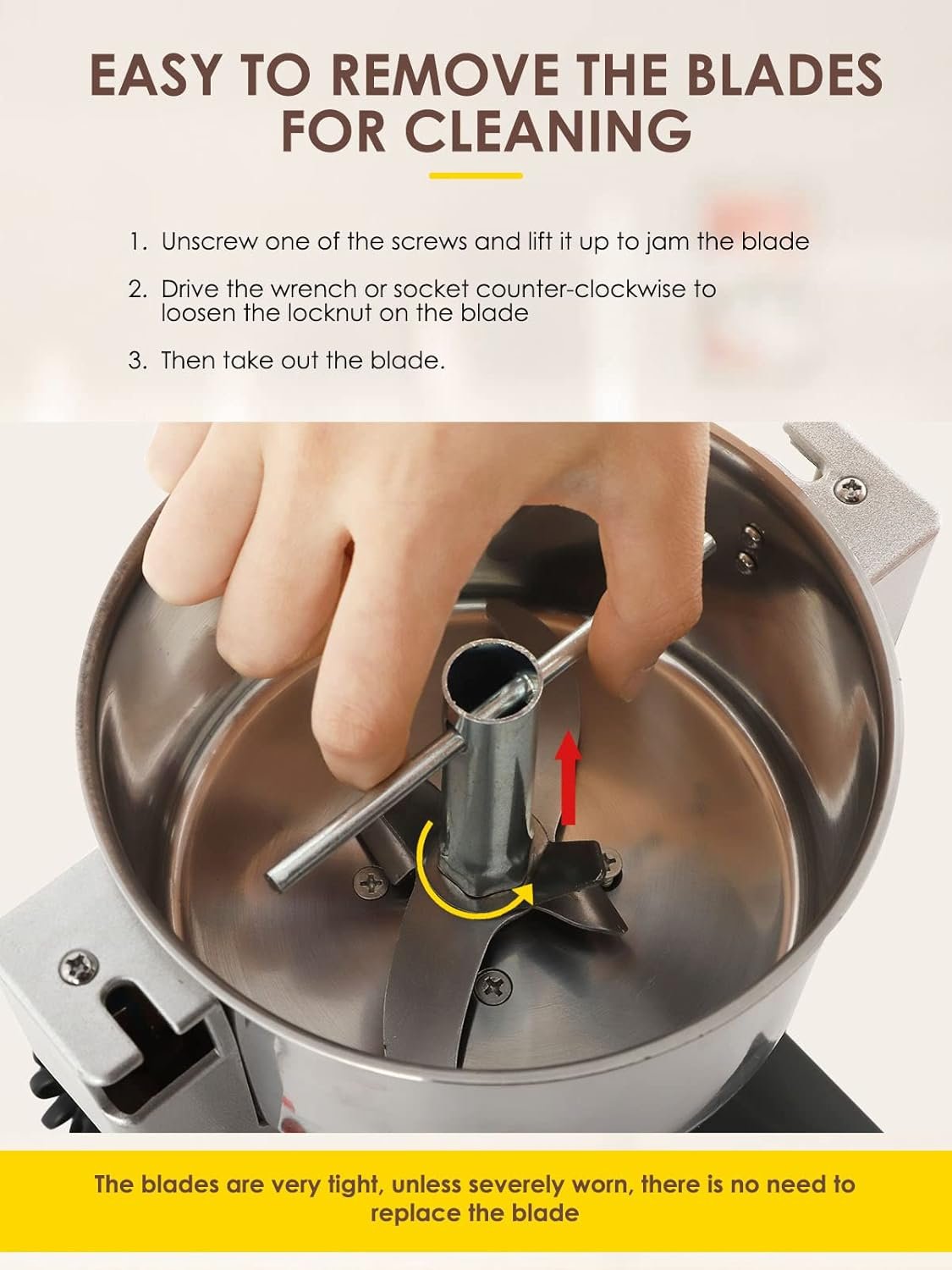 CGOLDENWALL Safety Upgraded Electric Grain Grinder Mill High-speed Dry Spice Herb Mill Grinding Machine with 2400W Commercial Motor Overload Protection CE 110V (700g Hand-held Type) - Image 7