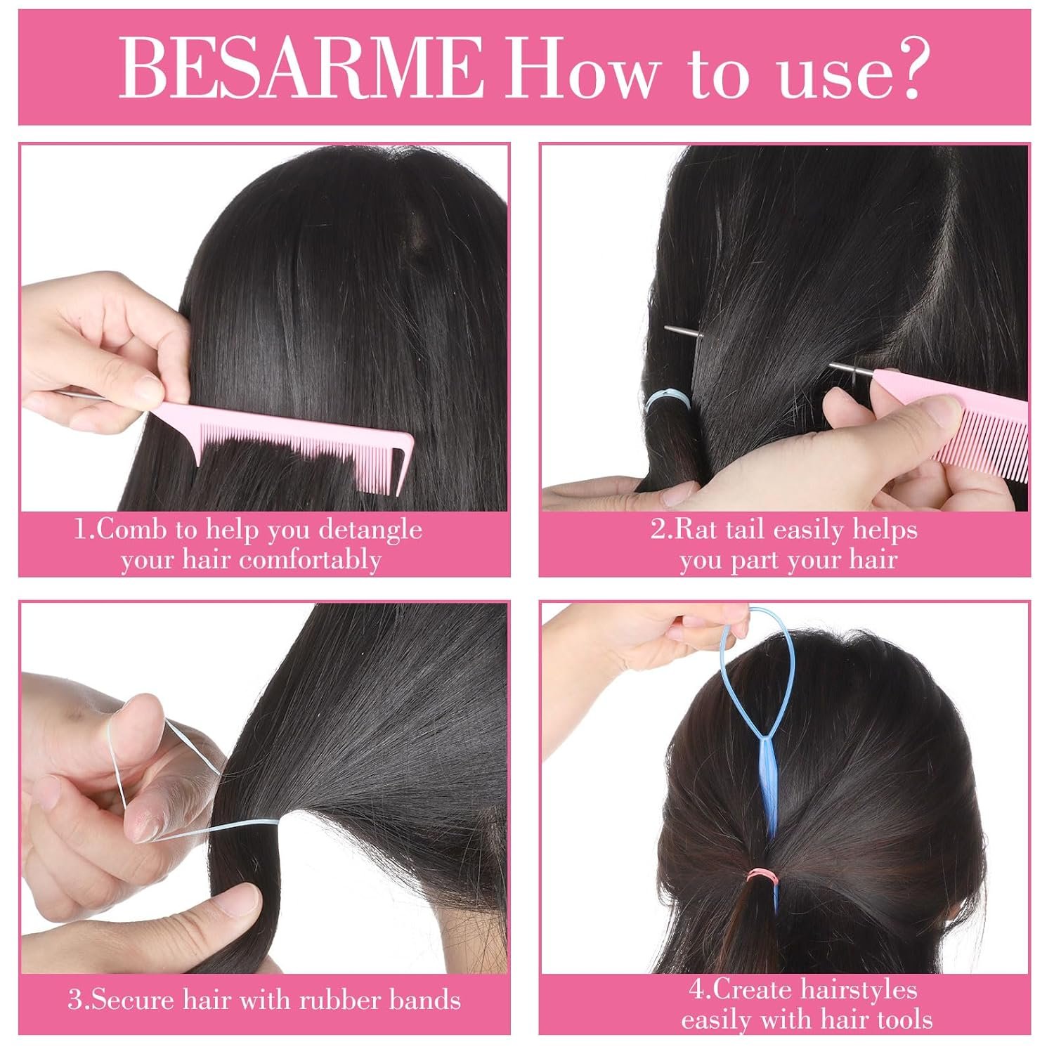 BESARME 28 Colors Rubber Bands for Hair with 7 Hair Styling Tools, 2100 Pcs Colorful Elastic Hair Ties Ponytail Holders Hair Accessories for Girls Baby Toddler Christmas Gifts - Image 5