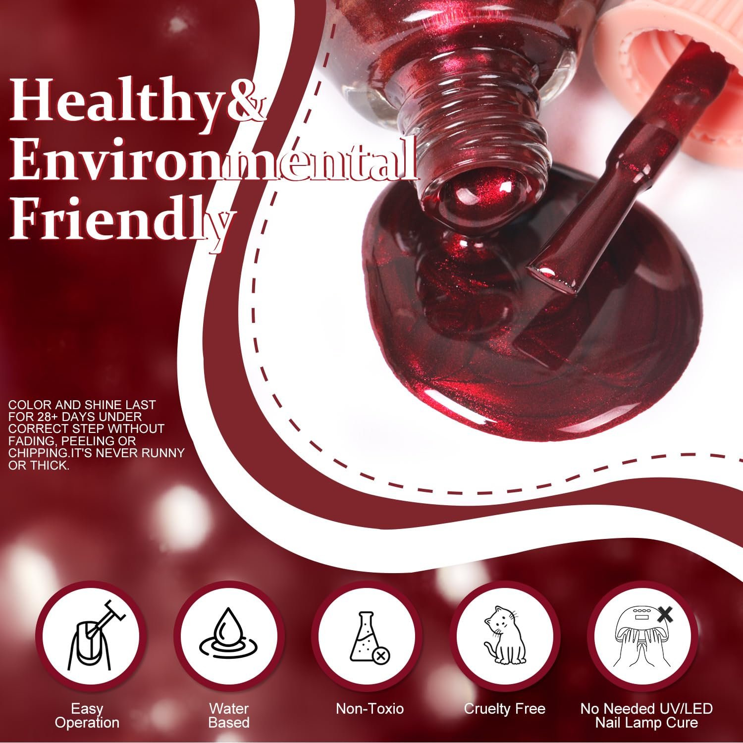 Major Dijit Quick Dry Nail Polish Pearl Wine Red Summer Nail Lacquer for Nail Art Regular Nail Polish 0.41 fl oz. - Image 6