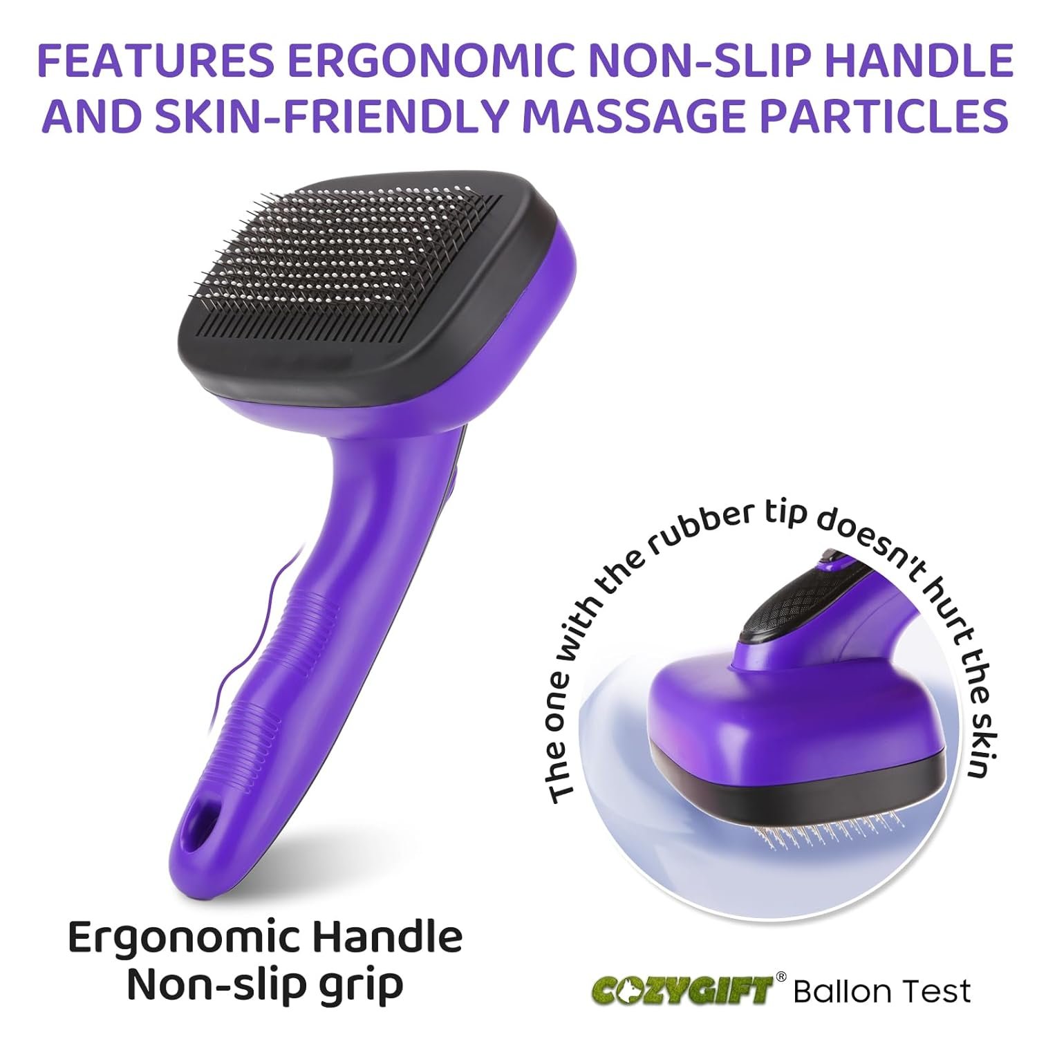 Dog Brush Kit – 3 PCS Grooming Set with Self-Cleaning Brush, Undercoat Rake & Pet Bath Brush. Great for Shedding, Tangles & Dirt Removal – Ideal for Long & Short Haired Dogs & Cats, Purple - Image 3