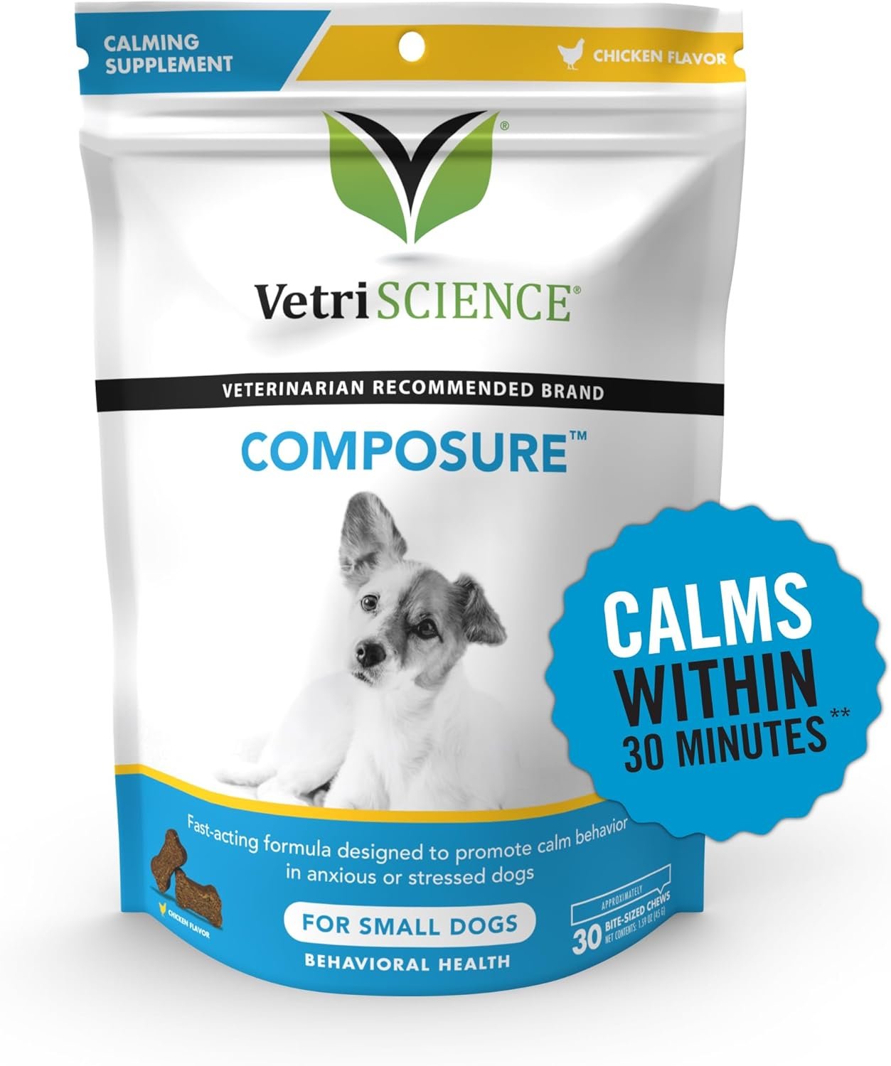 VETRISCIENCE Composure Calming Treats for Small Dogs and Puppies Anxiety, Separation Stress, Thunder and Barking - Yummy Chews Pets Love, 30 Chews - Image 2