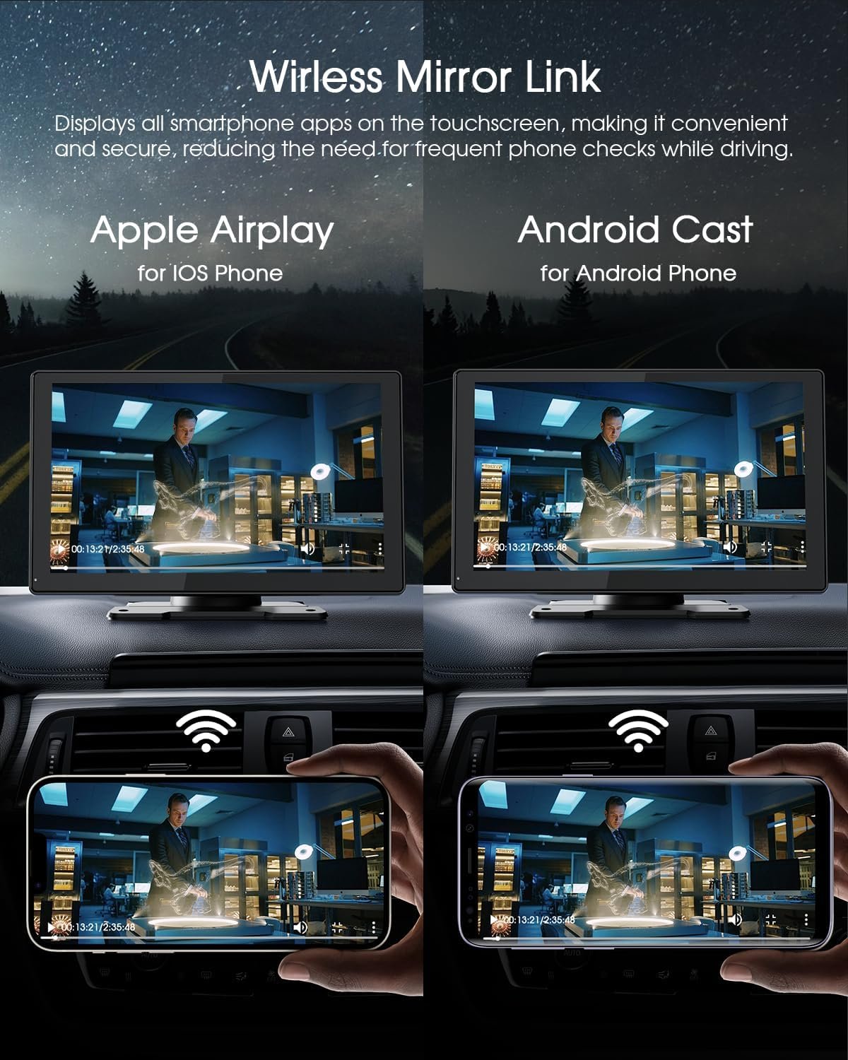 9'' Wireless Apple Carplay Screen for Car & Android Auto with 4K Dash Cam, Portable Car Stereo, 1080P Backup Camera, GPS Navigation, Car Audio Receivers Bluetooth, Mirror Link, Voice Control - Image 8