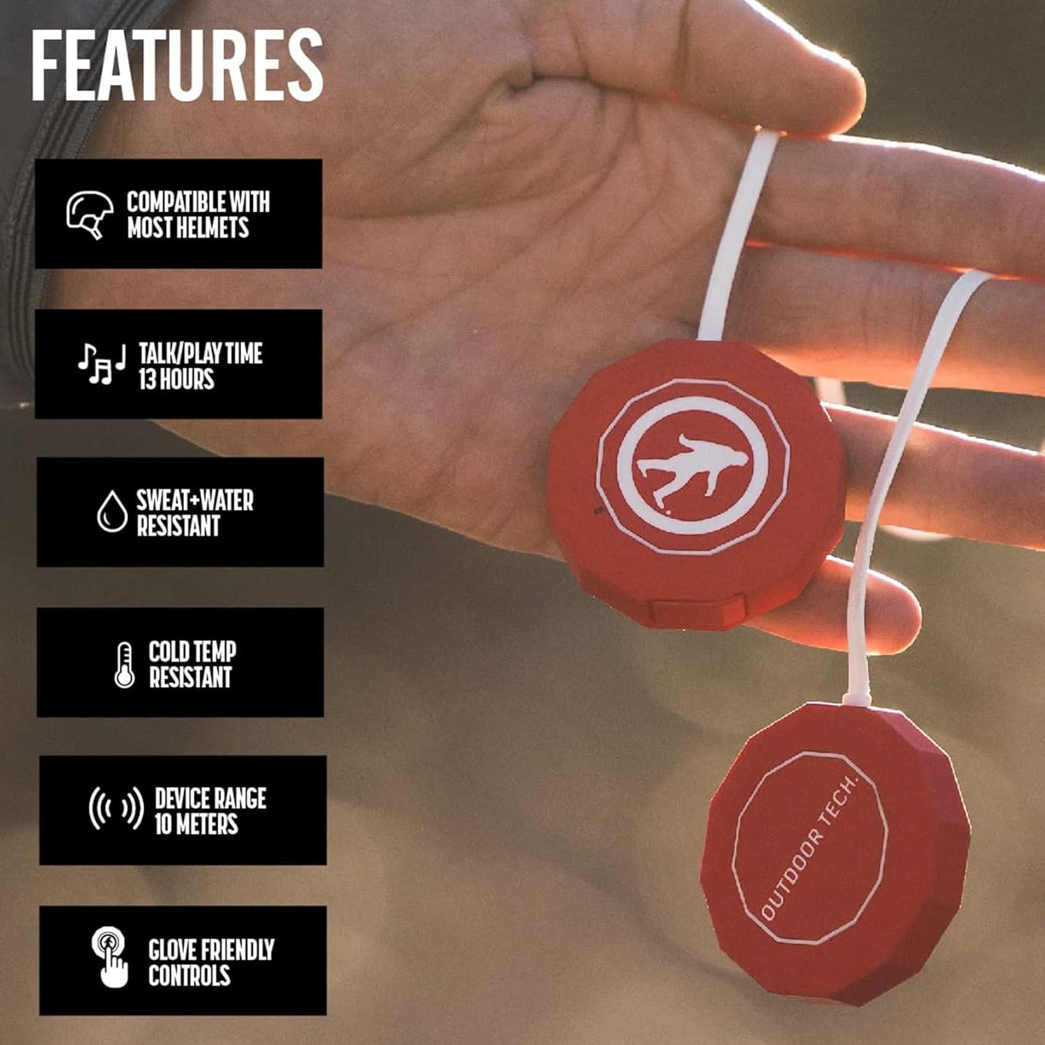 Outdoor Tech - Chips 3.0 Bluetooth Helmet Speakers - True Wireless Helmet Bluetooth Headphones for Skiing, Snowboarding, Mountain Biking, and Climbing, Red - Image 4