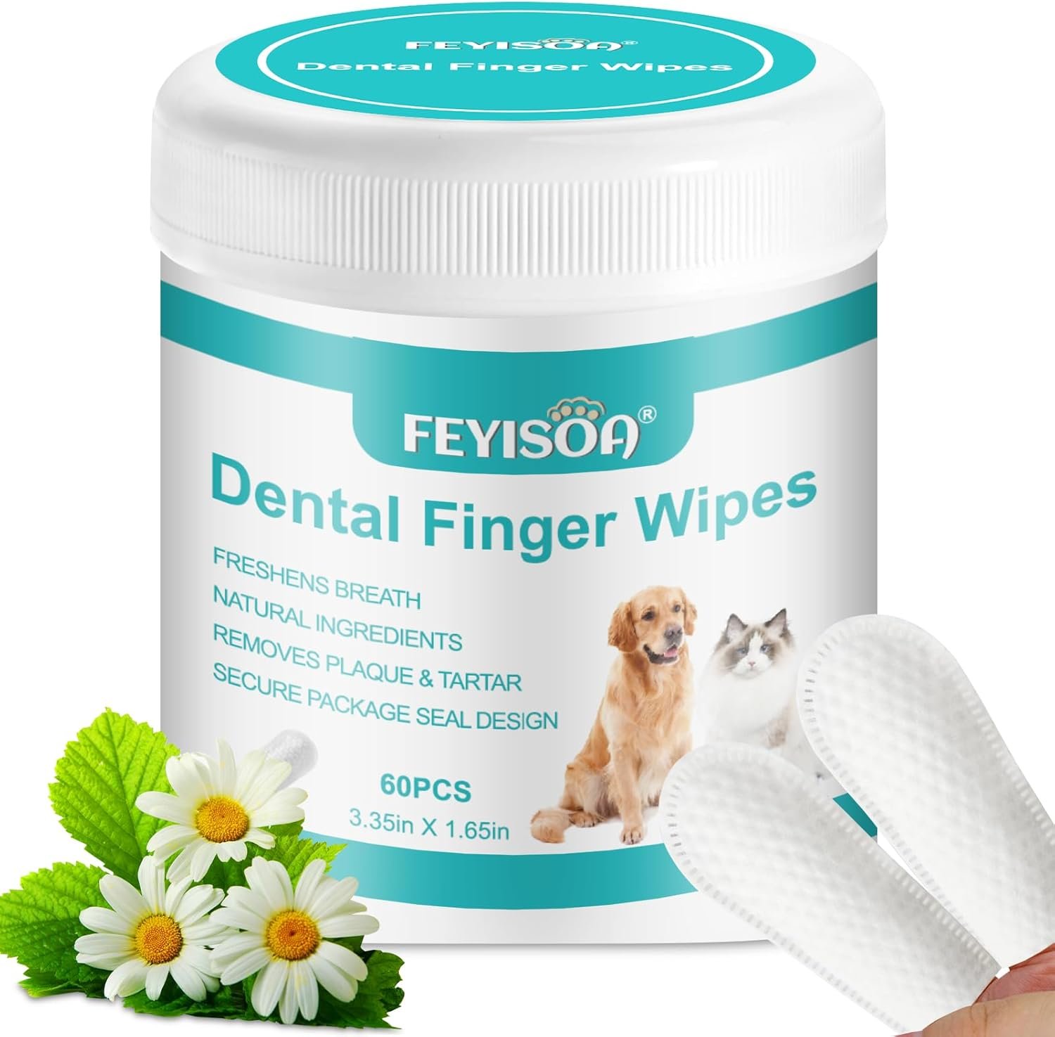 pet Dental Wipes, Dog Teeth Cleaning Wipes, cat Dental Finger Wipes, Green Tea Extract Wipes, pet Oral Health Wipes, Vet-Approved pet Wipes, Double-Sided pet Wipes. - Image 2