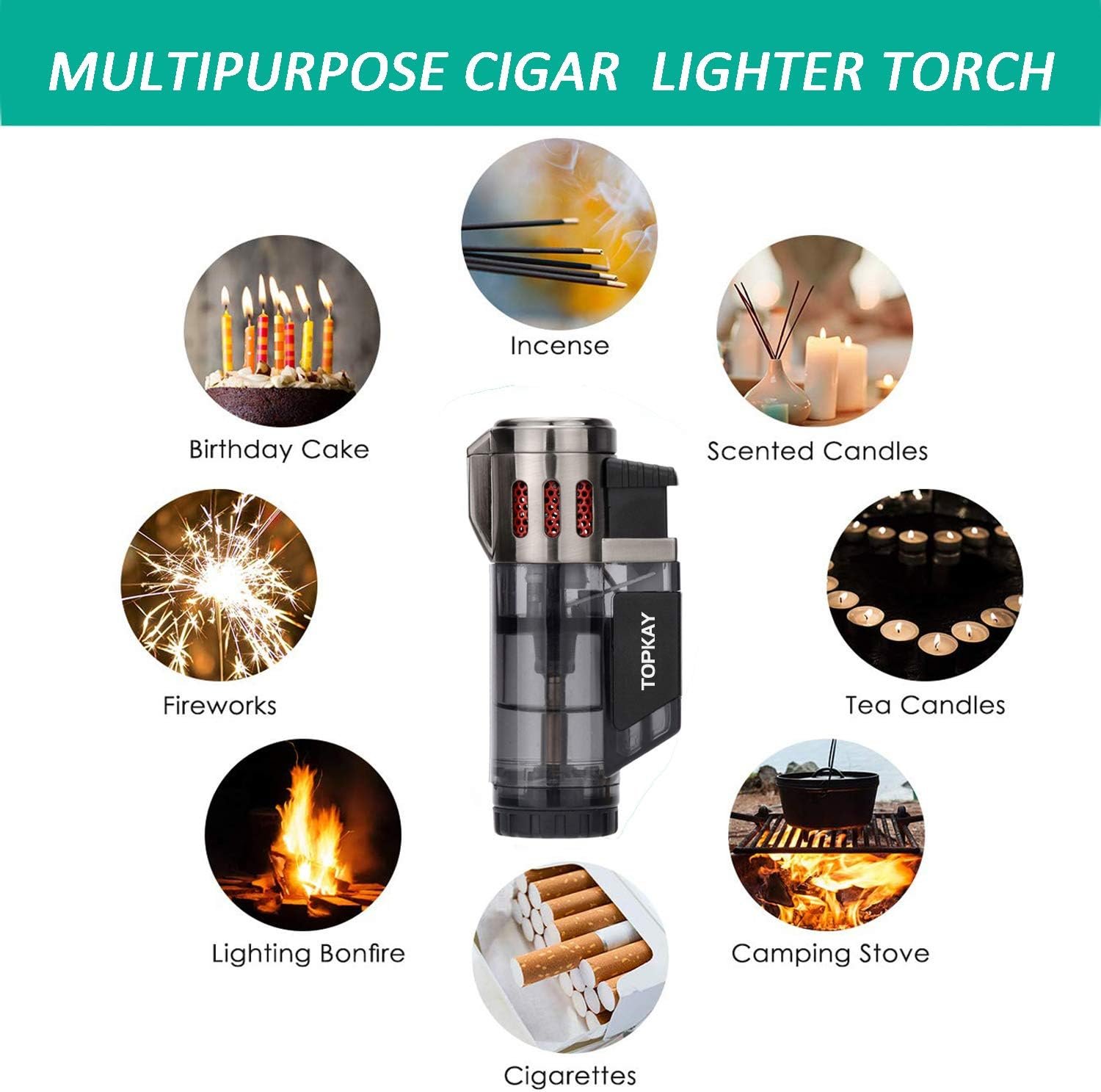 Cigar Lighter Triple Jet Flame Butane Torch Lighters Windproof Butane Refillable Gas Torch Lighters with a Gift Box, 2 Pack (Without Gas) - Image 6