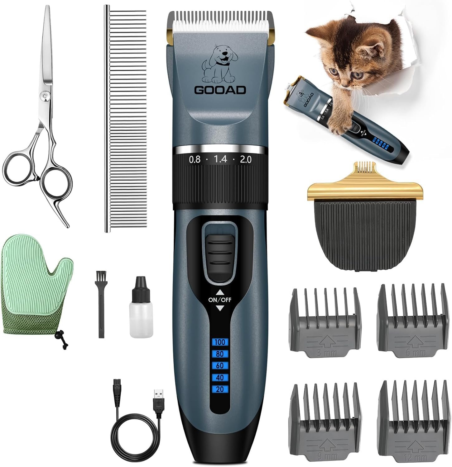 Cat Clippers for Matted Hair, Cat Grooming Kit, Cordless Cat Shaver for Long Hair, Low Noise Paw Trimmer, Cat Hair Trimmer for Grooming,Quiet Pet Hair Clippers Tools for Cats Dogs (Blue) - Image 2
