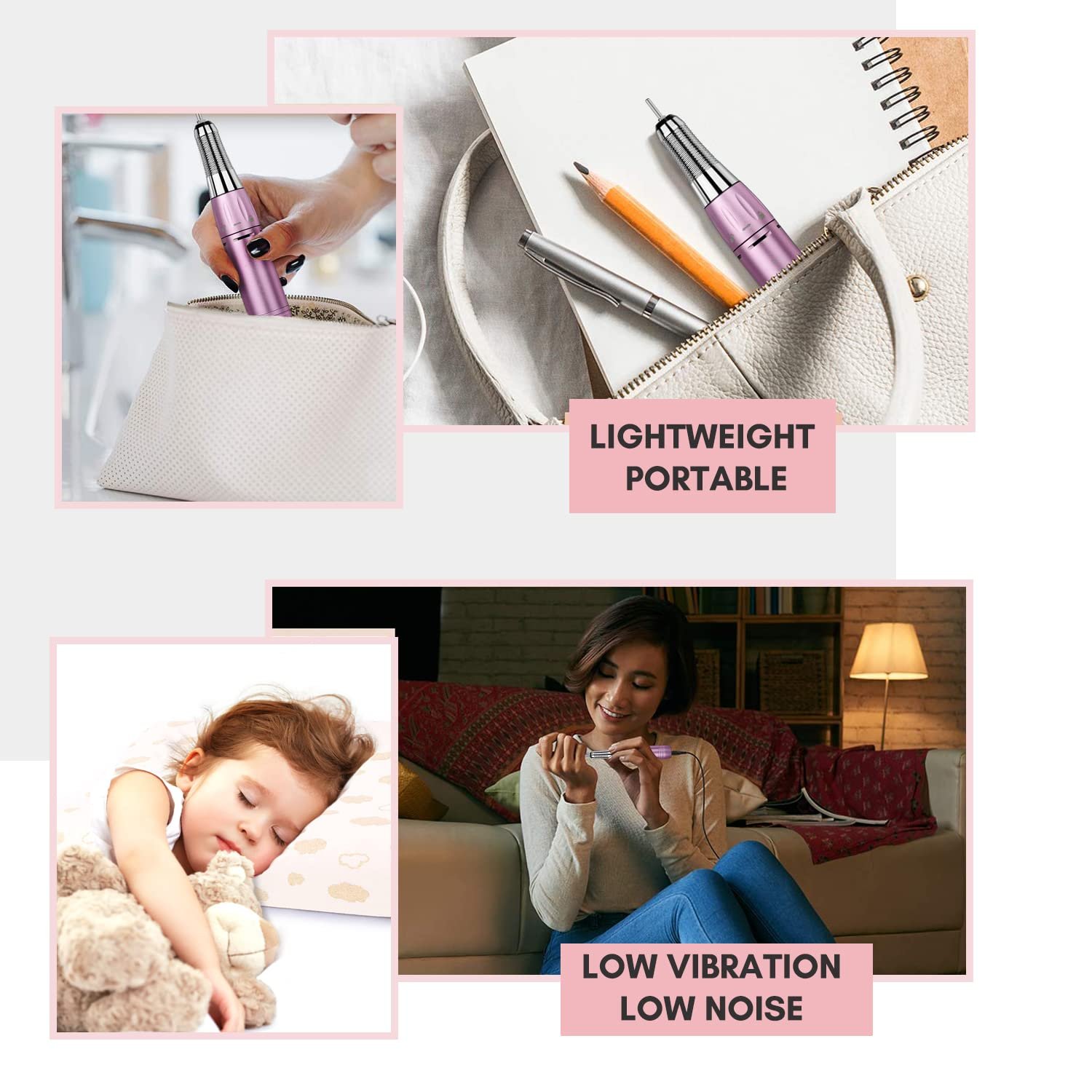 Makartt Stefy Electric Nail Drill Machine, Portable Efile Kit for Acrylic Nails Professional Manicure Set with Nail Drill Bits Sanding Bands for Shaping Polishing Removing, Pink - Image 7