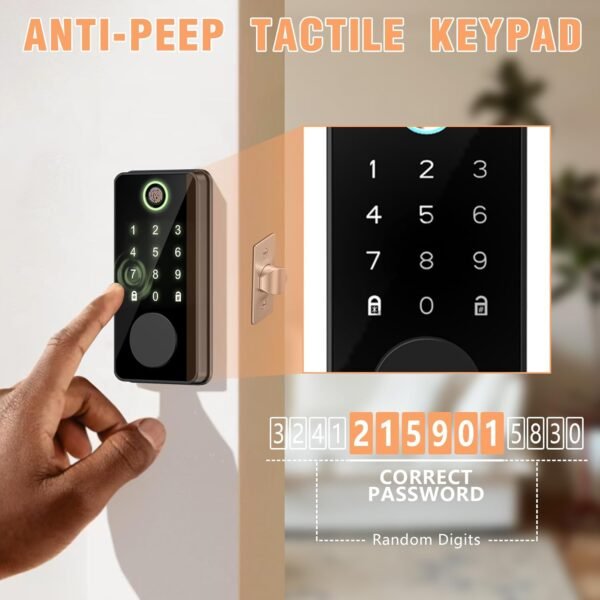 Smart Fingerprint Door Lock, Keyless Entry Door Lock, Smart Electronic Deadbolt Door Lock, Biometric Door Knob, Digital Code Door Lock with Keypad - Image 5