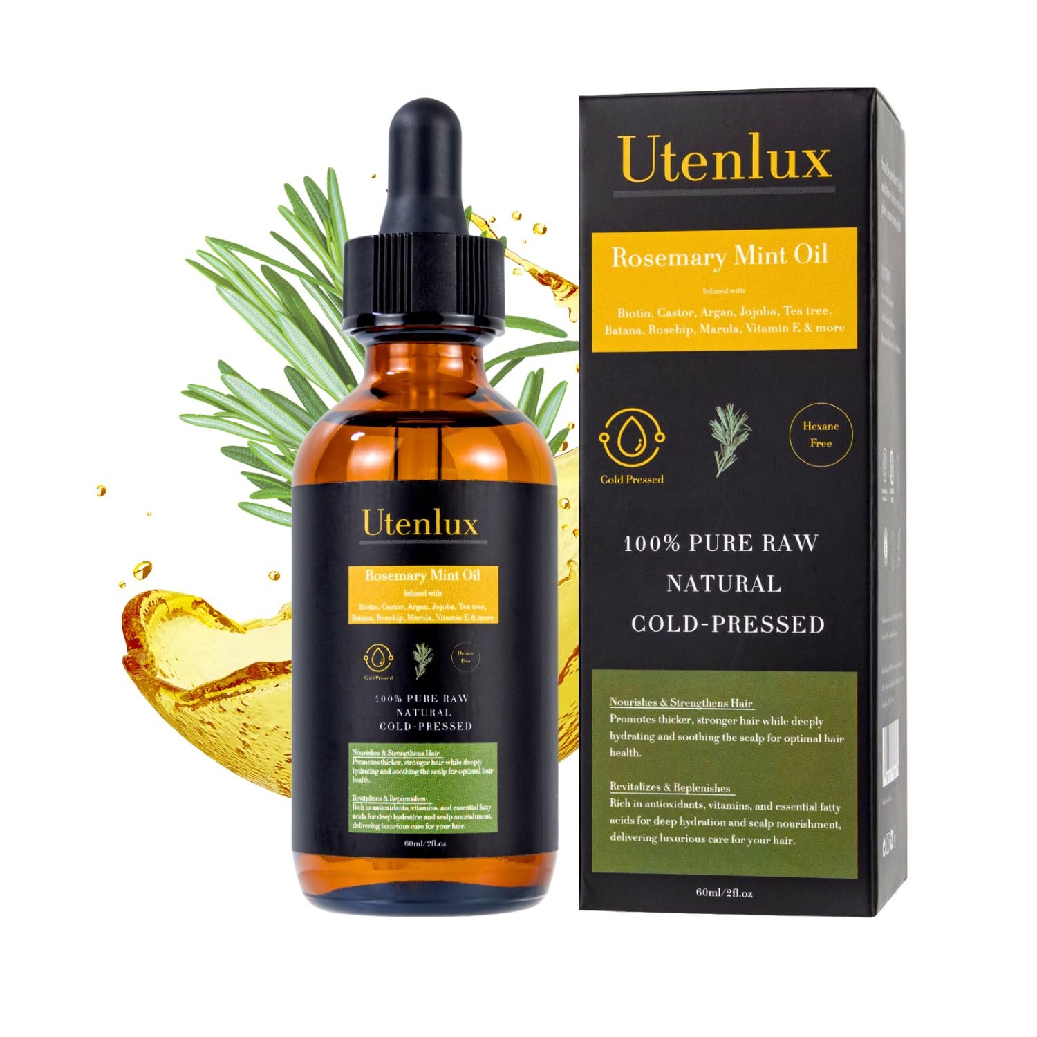 Rosemary Oil for Hair Growth, Organic Hair Growth Rosemary Oil, Cold Pressed, Infused with Mint, Biotin, Argan, Jojoba, Tea Tree, Rosehip, Marula Oils & Vitamin E, 2 oz - Image 2