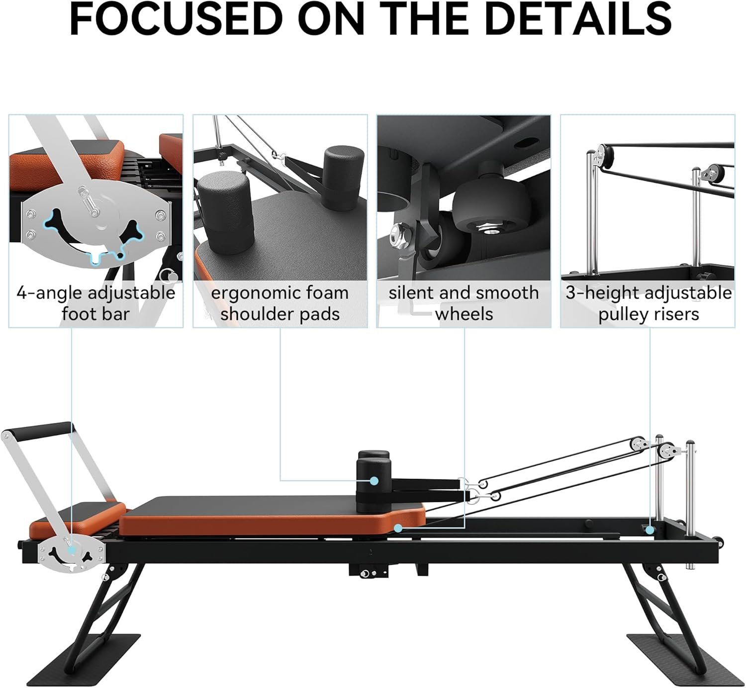 Pilates Reformer,Dpiolrcag Foldable Pilates Machine & Equipment for Home Use and Gym Workout, Suitable for Advanced and Beginners Users, Up to 250 lbs Weight Capacity - Image 6