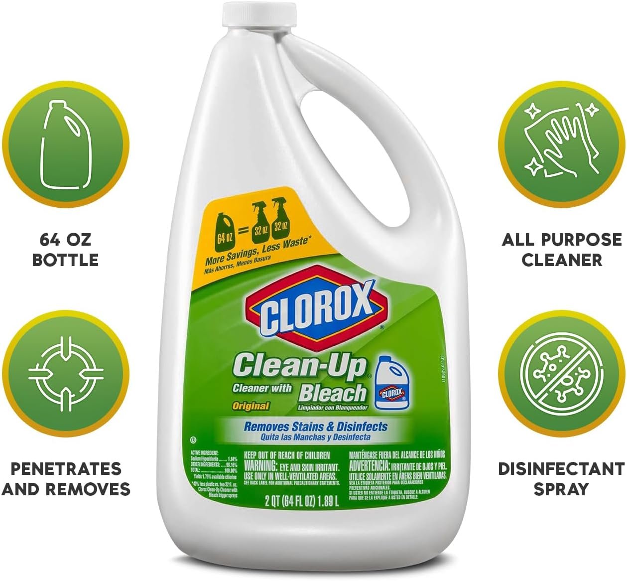 Plexon All Purpose Cleaner with Bleach Original, 64 FL OZ Microfiber With Bleach Spray Original Scent, 32 FL OZ - Image 3
